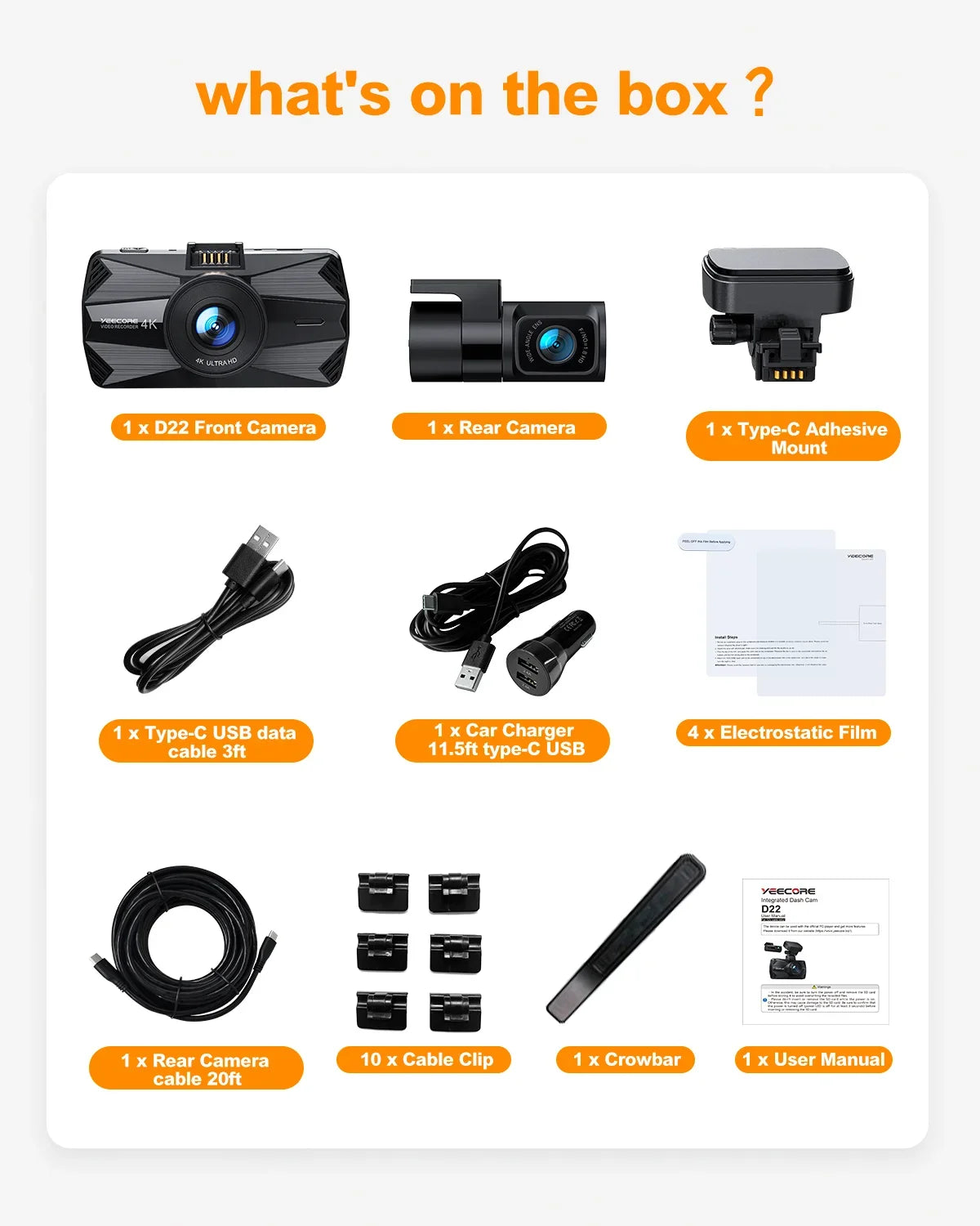 Yeecore 4K Dual Dash Cam 5G WiFi GPS, Real 4K+HDR 1080P Dash Cam Front and Rear, 3" LCD Super Night Vision, Parking Mode, Dash Camera for Cars with App, G-Sensor, Accident Record