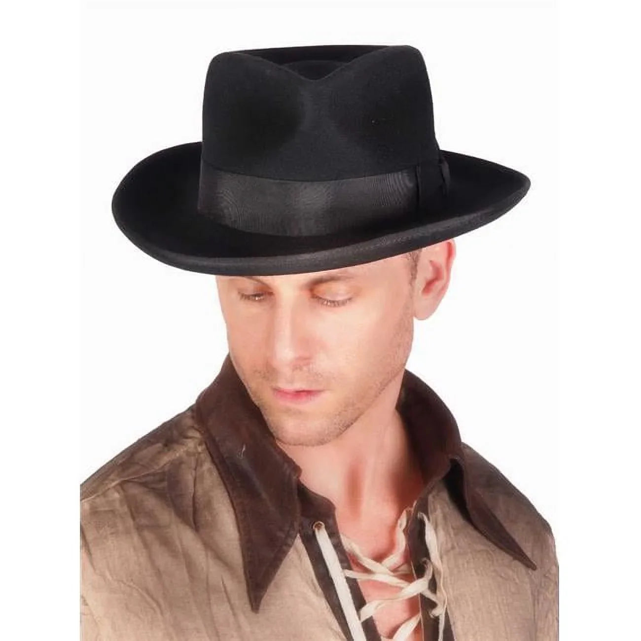 Western Fashion 69527-L 100 Percent Wool Felt Zoot Big Round Brim Hat, Black - Large