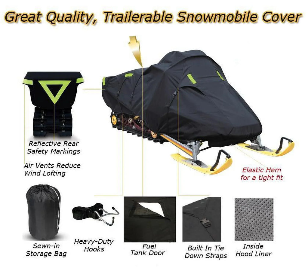 Snow Cover Compatible for 2008-2008 Ski Doo Bombardier snowmobile model GSX LIMITED 600 HO SDI, Trailerable 600 Denier Snow Machine Sled Gear - Exclusive Design