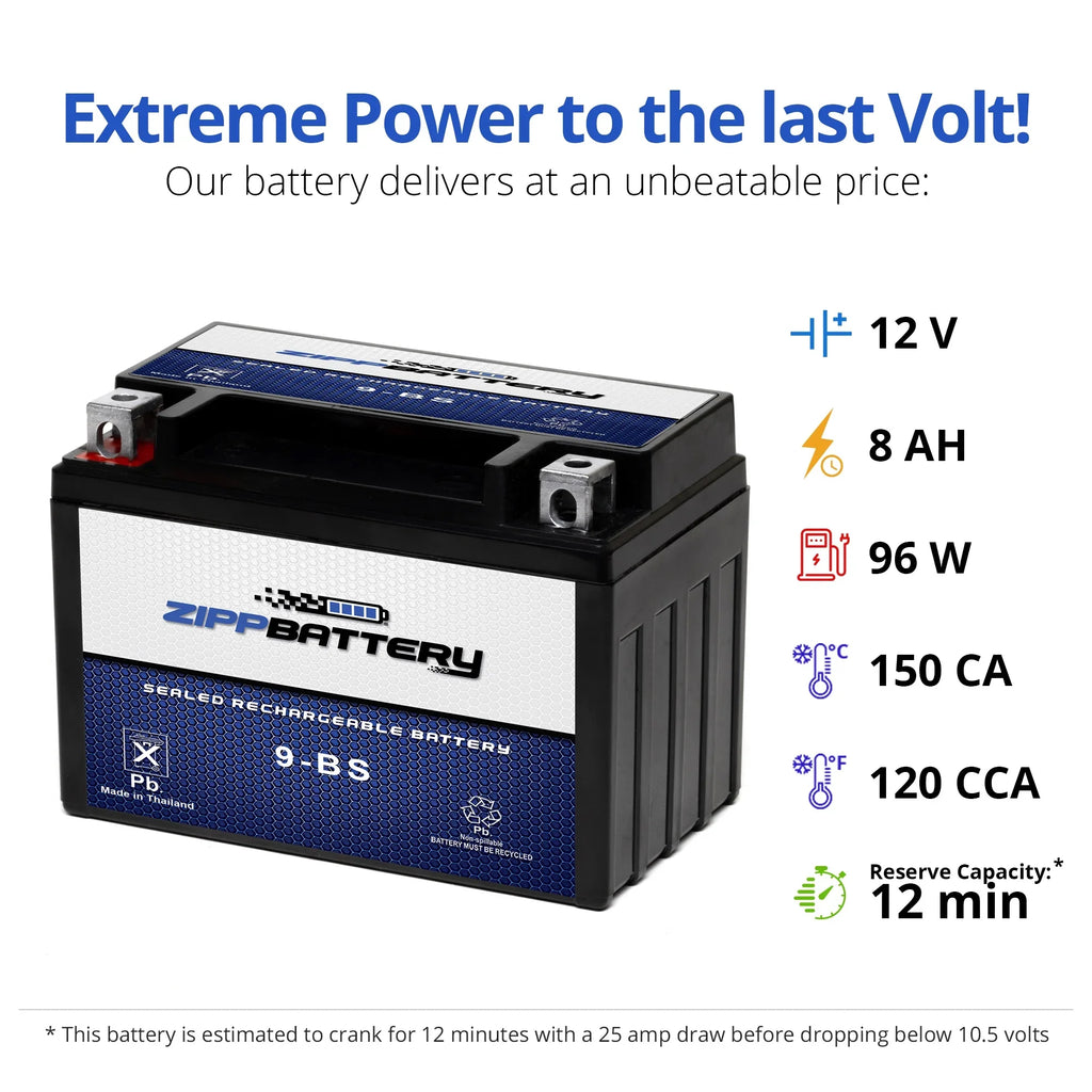 Zipp Battery Ytx9-Bs Atv Battery for Honda 250Cc Trx250Ex Te Tm 2001 - Exclusive Design
