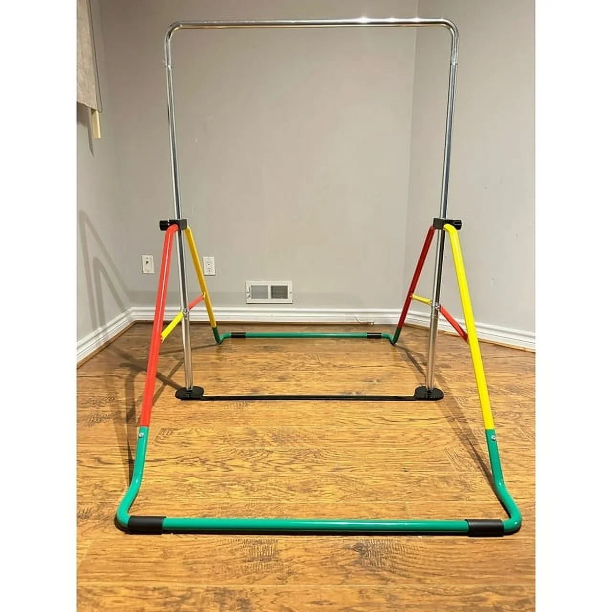 Height-Adjustable Kids' Gymnastics Bar - Home Training Bar for Junior Gymnasts - Folding Monkey Bar Playground Equipment - Expandable Horizontal Kip Bar for Boys/Girls (Red/Yellow)