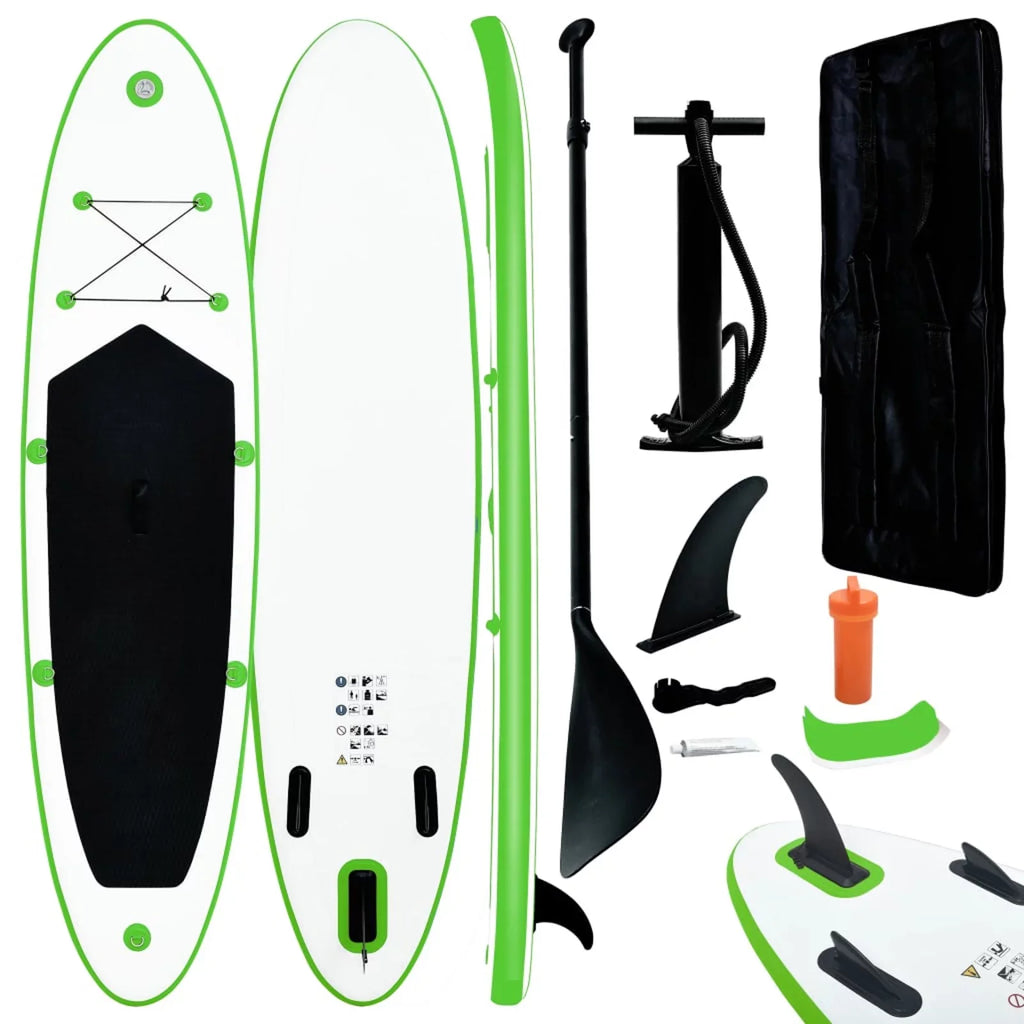 Carevas Inflatable Paddleboard Set Green and White - Exclusive Design