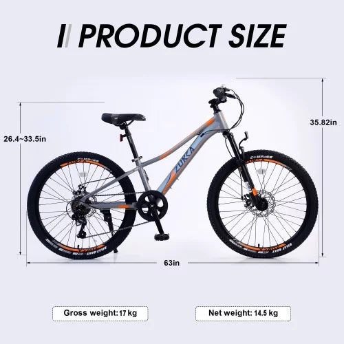 Stylish Mountain Bike for Girls and Boys Mountain 24 inch shimano 7-Speed bike,Suspension fork,Aluminum alloy Frame,10 inch Frame
