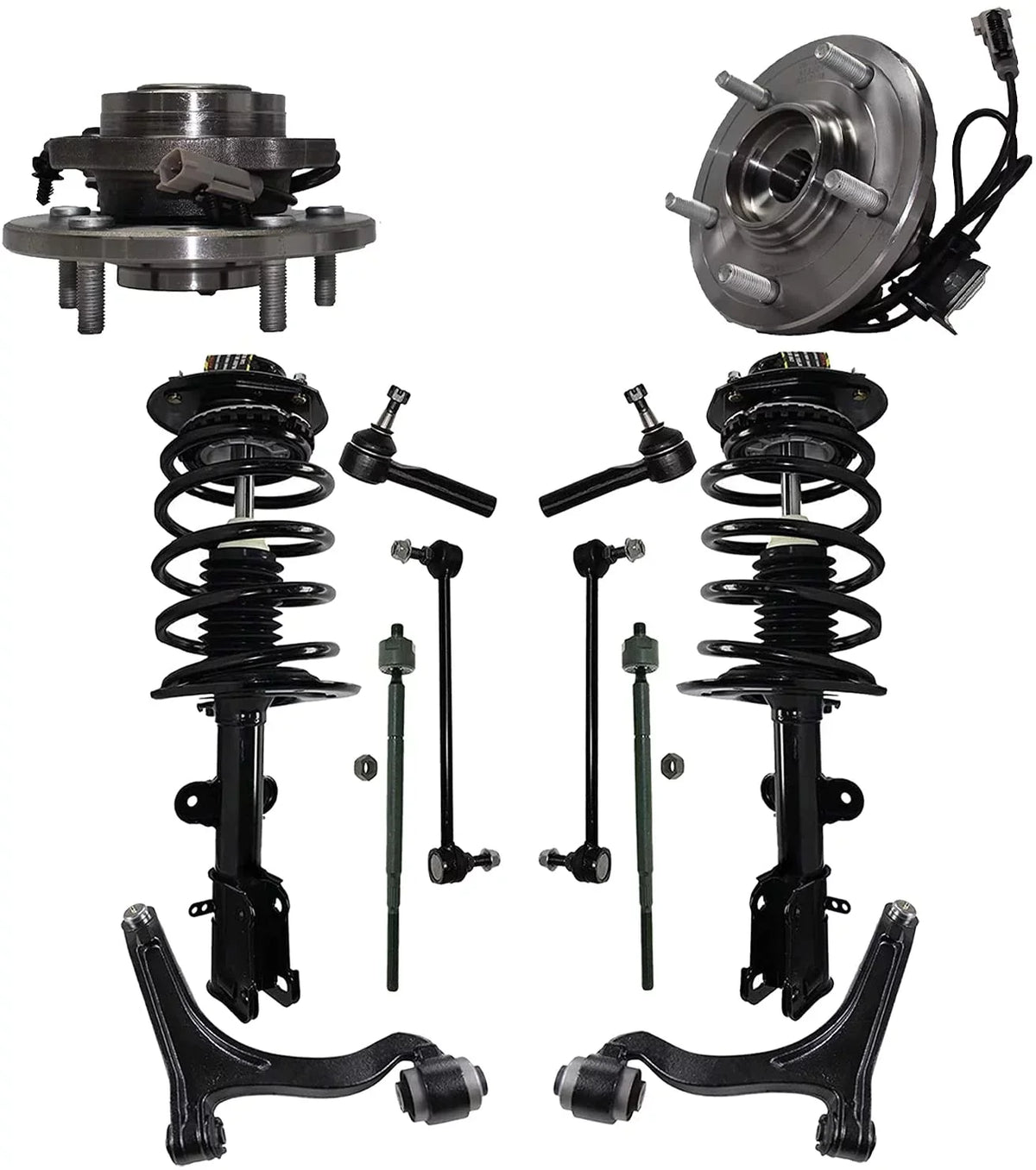 Detroit Axle - 12pc Front Struts, Lower Control Arm w/Ball Joints, Sway Bar End Links, Inner Outer Tierods, Wheel Hubs Bearing Replacement Replacement for 2004 2005 2006 Chrysler Pacifica