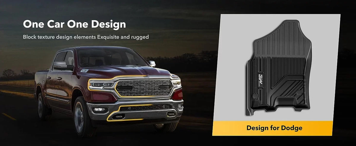 3W Floor Mats Fit for 2019-2023 Dodge Ram 1500 Crew Cab with Rear Under-Seat Factory Storage Bucket Seat, All Weather Car Liners Floor Liner Full Set Car Mats - Exclusive Design