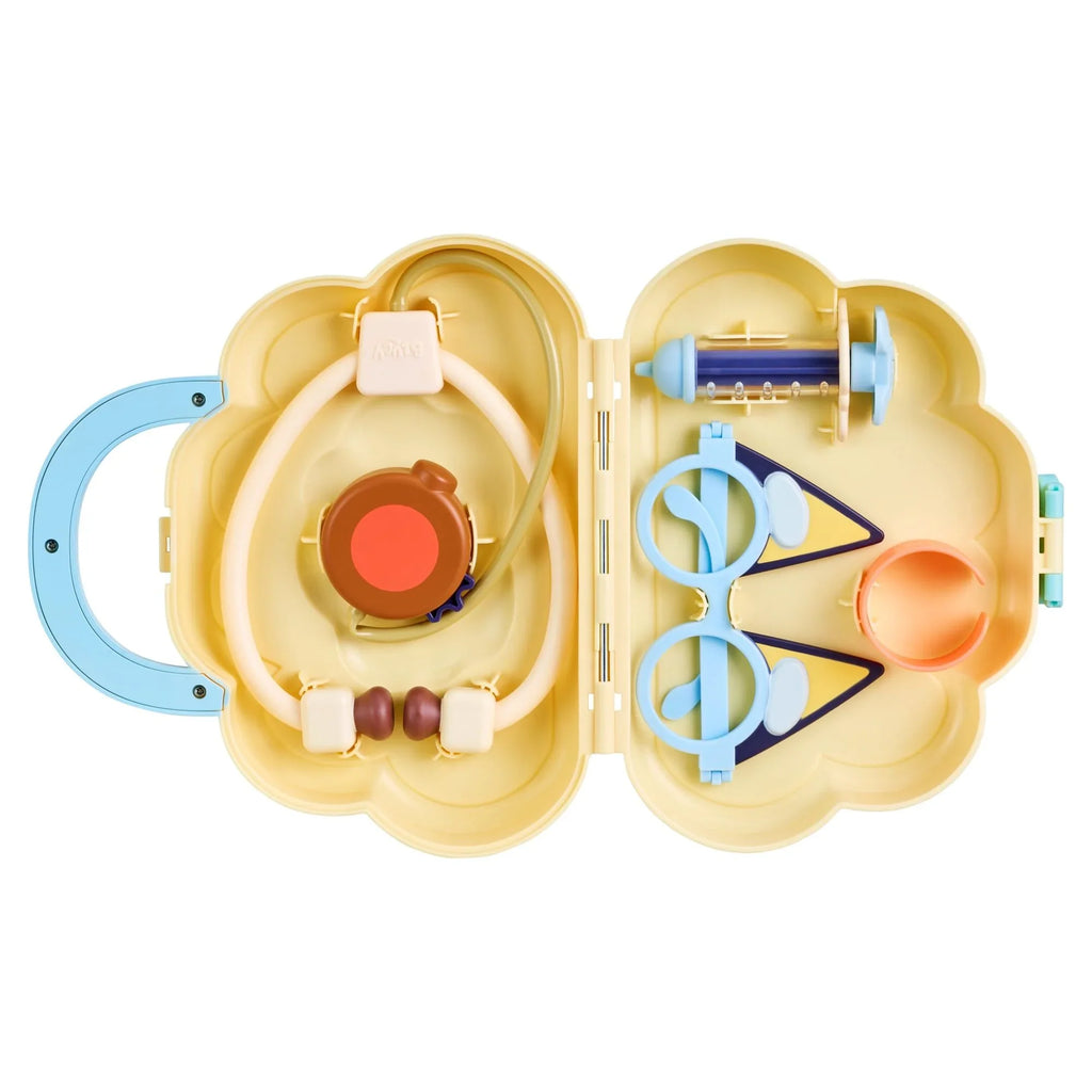 Bluey Cloud Bag Doctor's Set, Doctor Check Up Set, Toy Doctor's Playset with 7 Play Pieces, Stethoscope, Syringe, toy Bandage, Stickers, and more , Preschool, Toys for Kids, Ages 3+ - Exclusive Design
