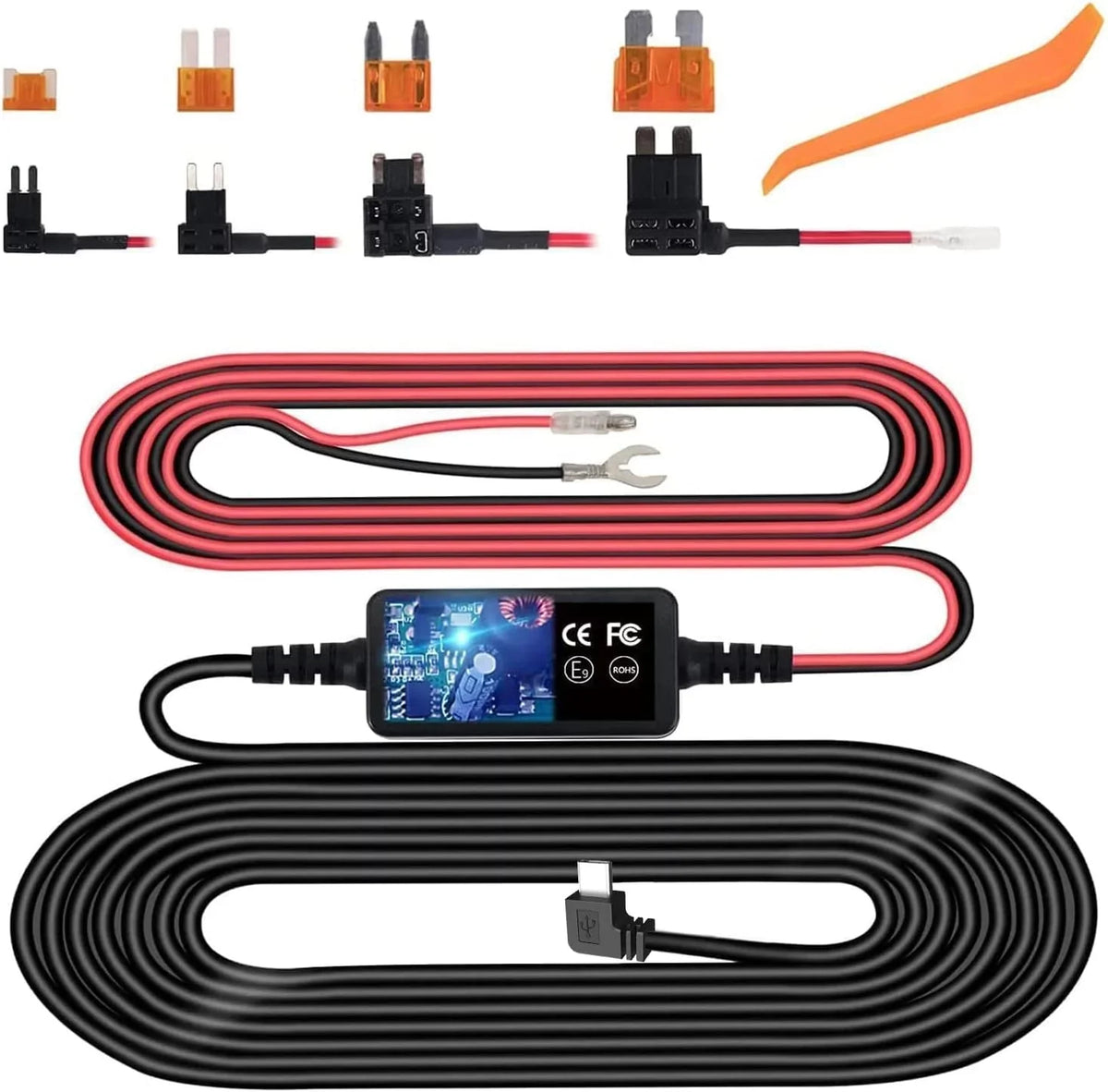 Dash Cam Hardwire Kit,Type-C Hard Wire Kit,USB C Hard Wire Kit Fuse for Dashcam, Plozoe 12V-24V to 5V Car Dash Camera - Exclusive Design