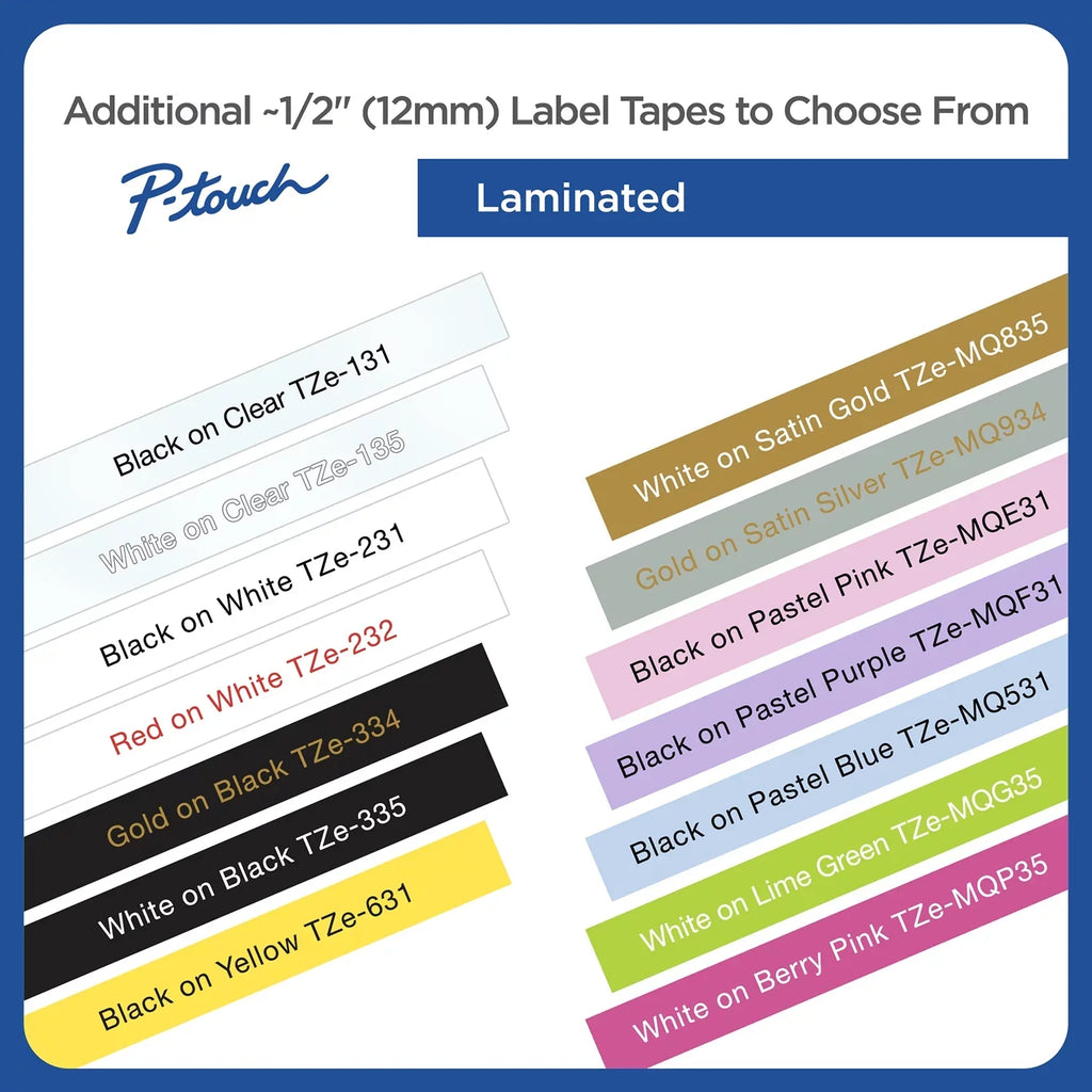 Brother P-touch Tze Standard Adhesive Laminated Labeling Tapes, 1/2"w, Black on White, 2/Pack - Exclusive Design