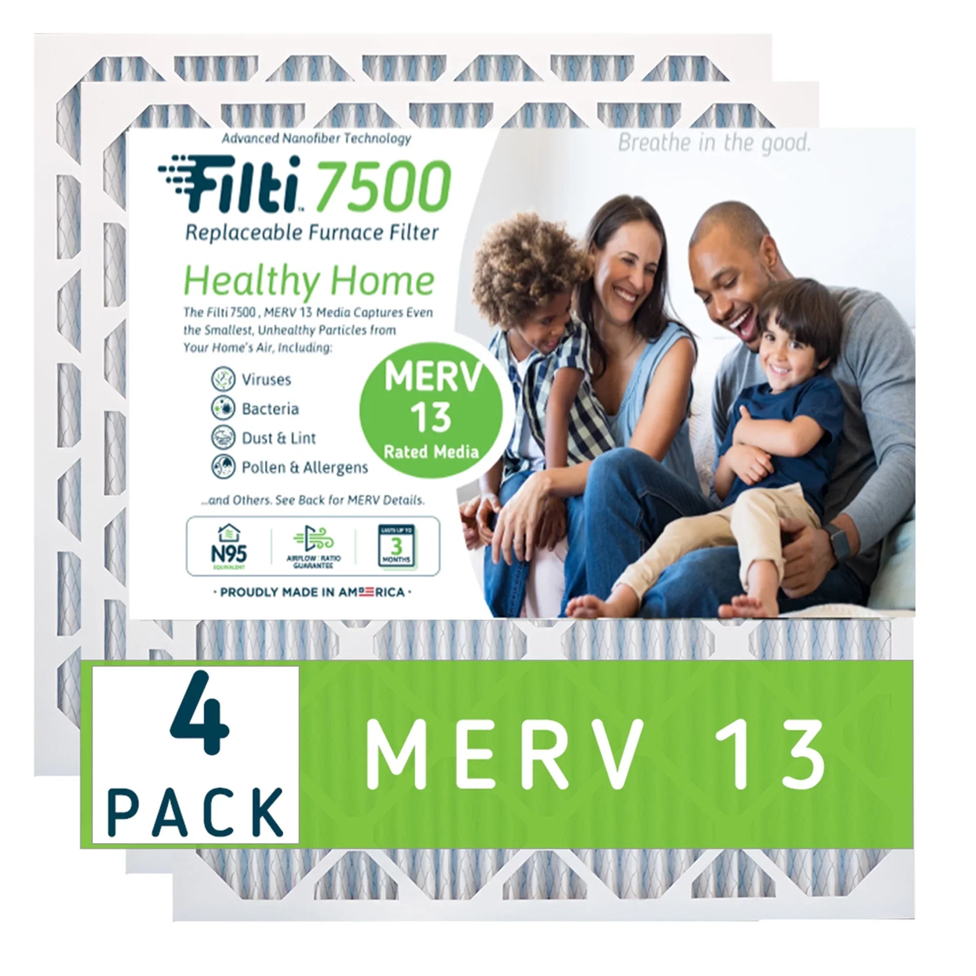 Filti 7500 Pleated Home HVAC Furnace 20x25x1 MERV 13 Air Filter (4 Pack)