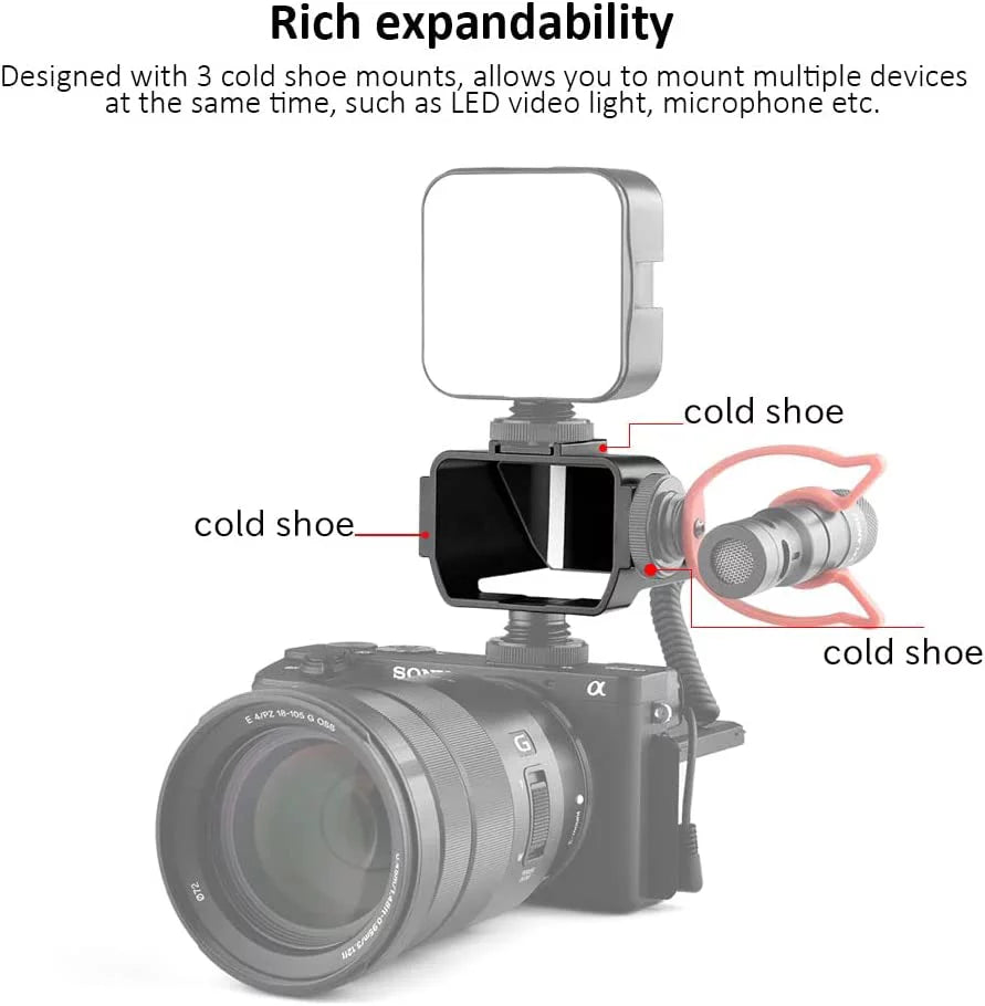 Stylish Camera Vlog Selfie Flip Screen, Cold Shoe Mic Light Mount Adapter for Sony A7RIV A7RIII A7RII A7III A7II A6000 A6300