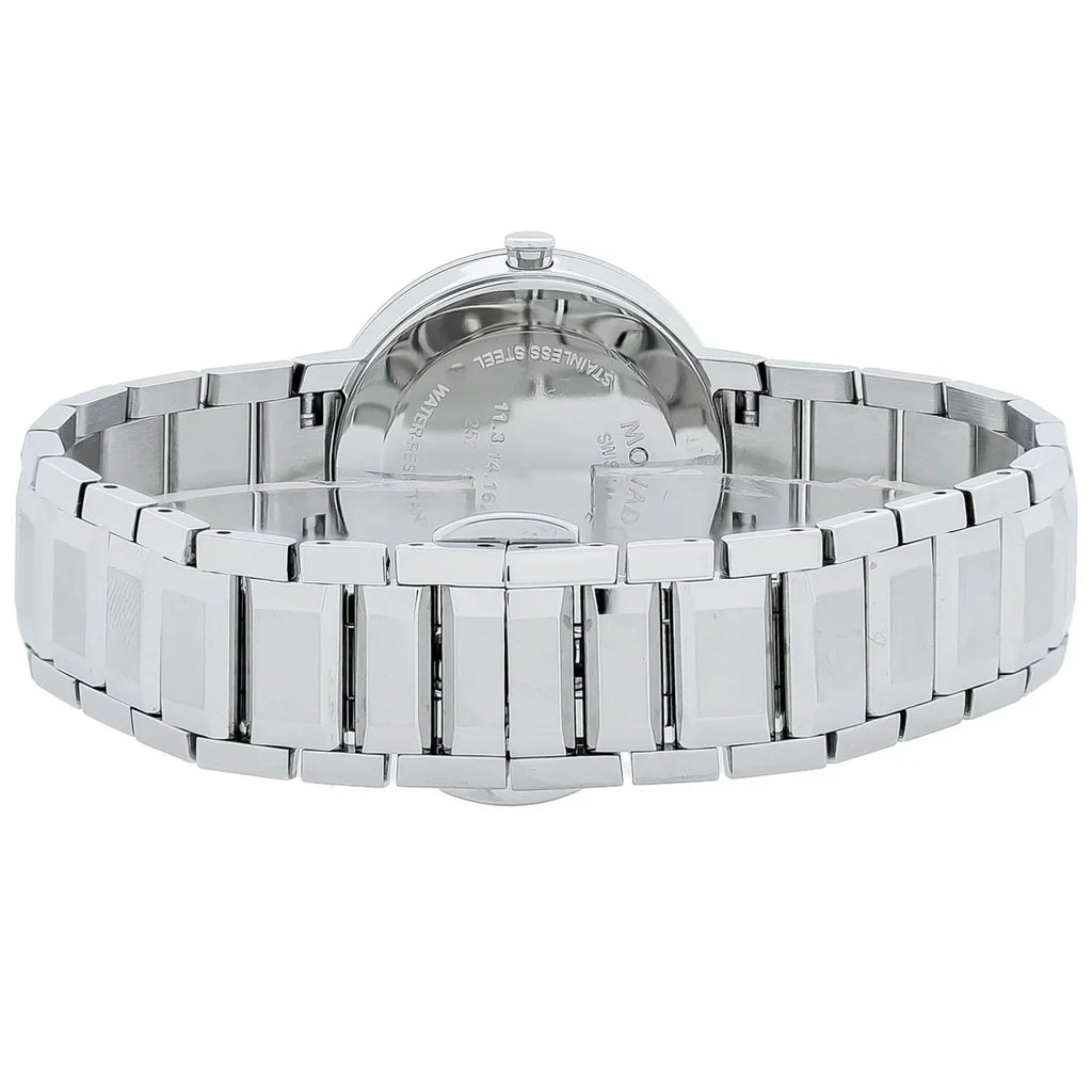 Stylish Movado Sapphire Quartz Silver Mirror Dial Ladies Watch 0607547