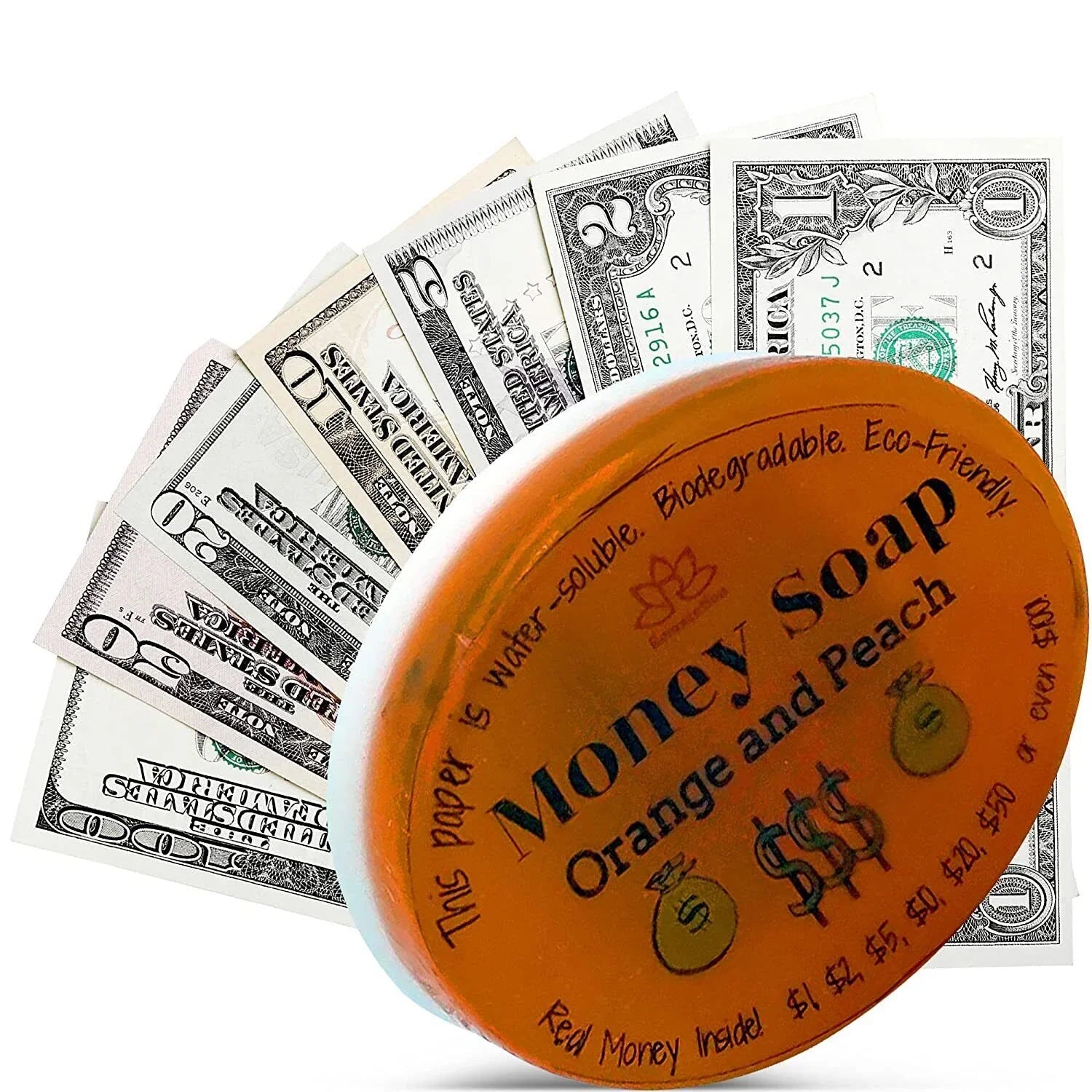 Orange and Peach Glycerin Soap Bar with Real Money Inside - Exclusive Design