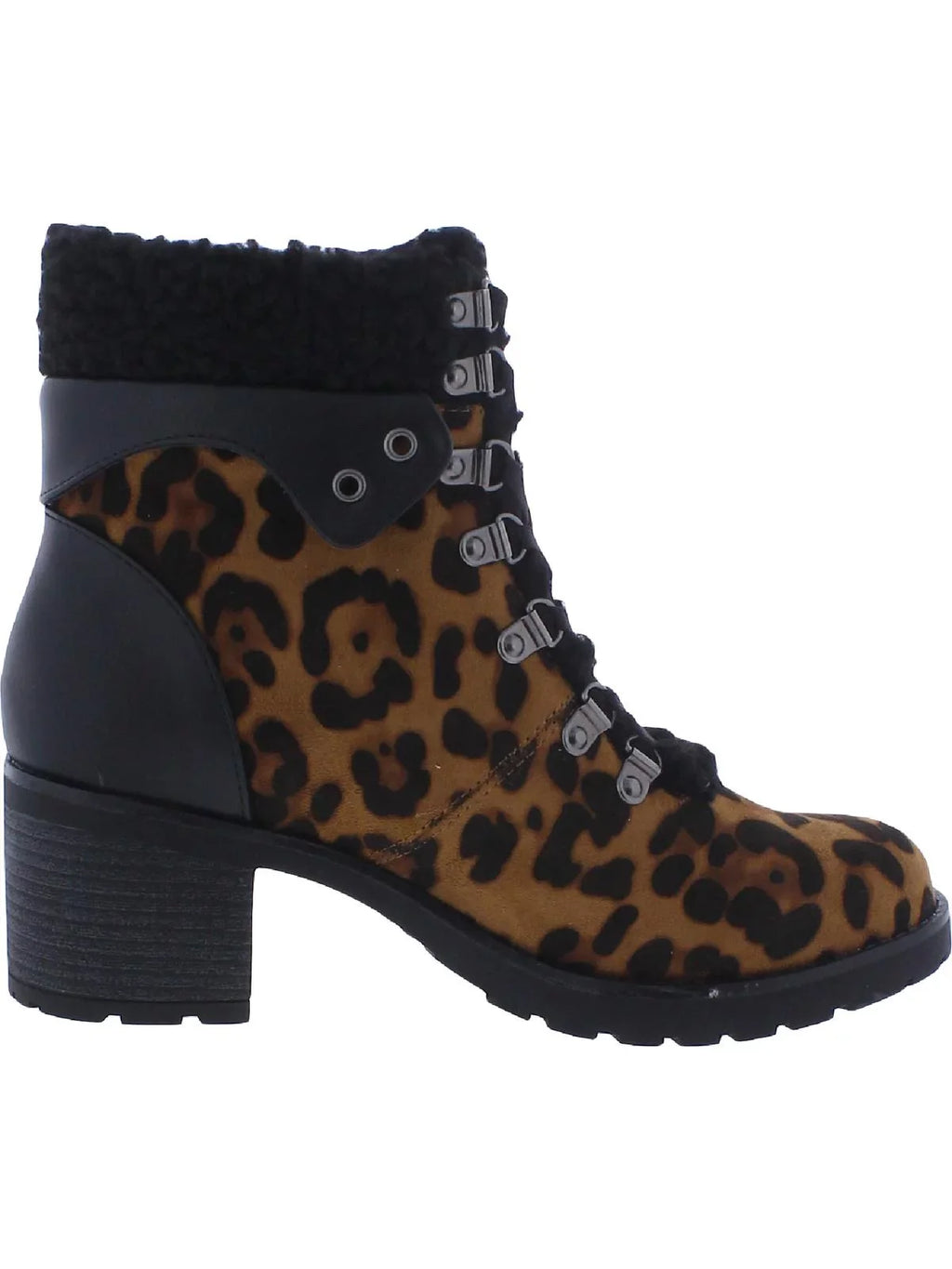 Stylish JANE AND THE SHOE Womens Brown Leopard Print Plush Trim Hiker Padded Lug Sole Emilia Round Toe Block Heel Lace-Up Booties 8