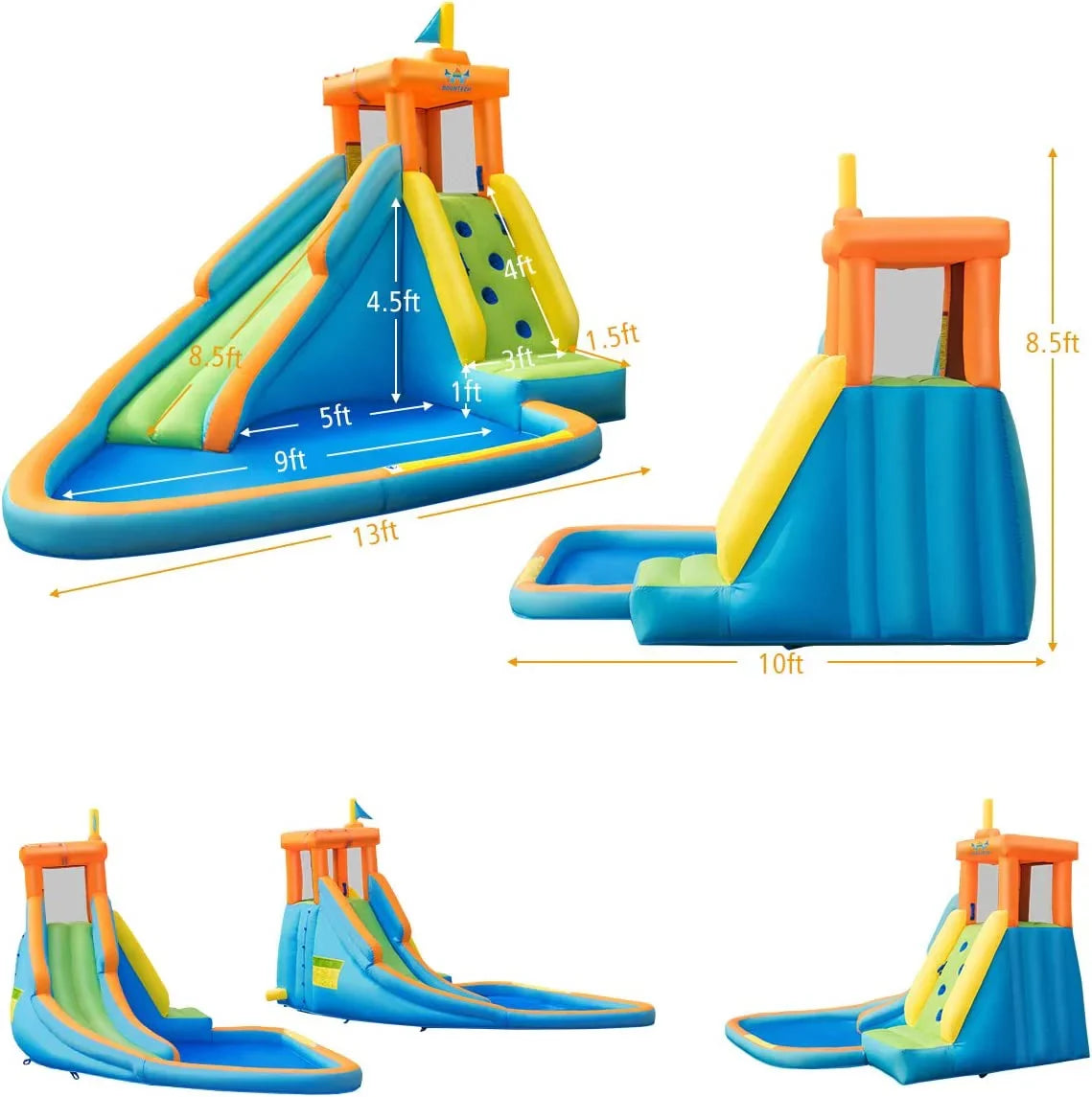 Stylish Inflatable Water Slide, Hippo Themed Water Slides for Kids Backyard w/Long Slide, 740w Blower, Splashing Pool, Water Cannon, Indoor Outdoor Blow up Giant Water Park for Big Kids and Adults