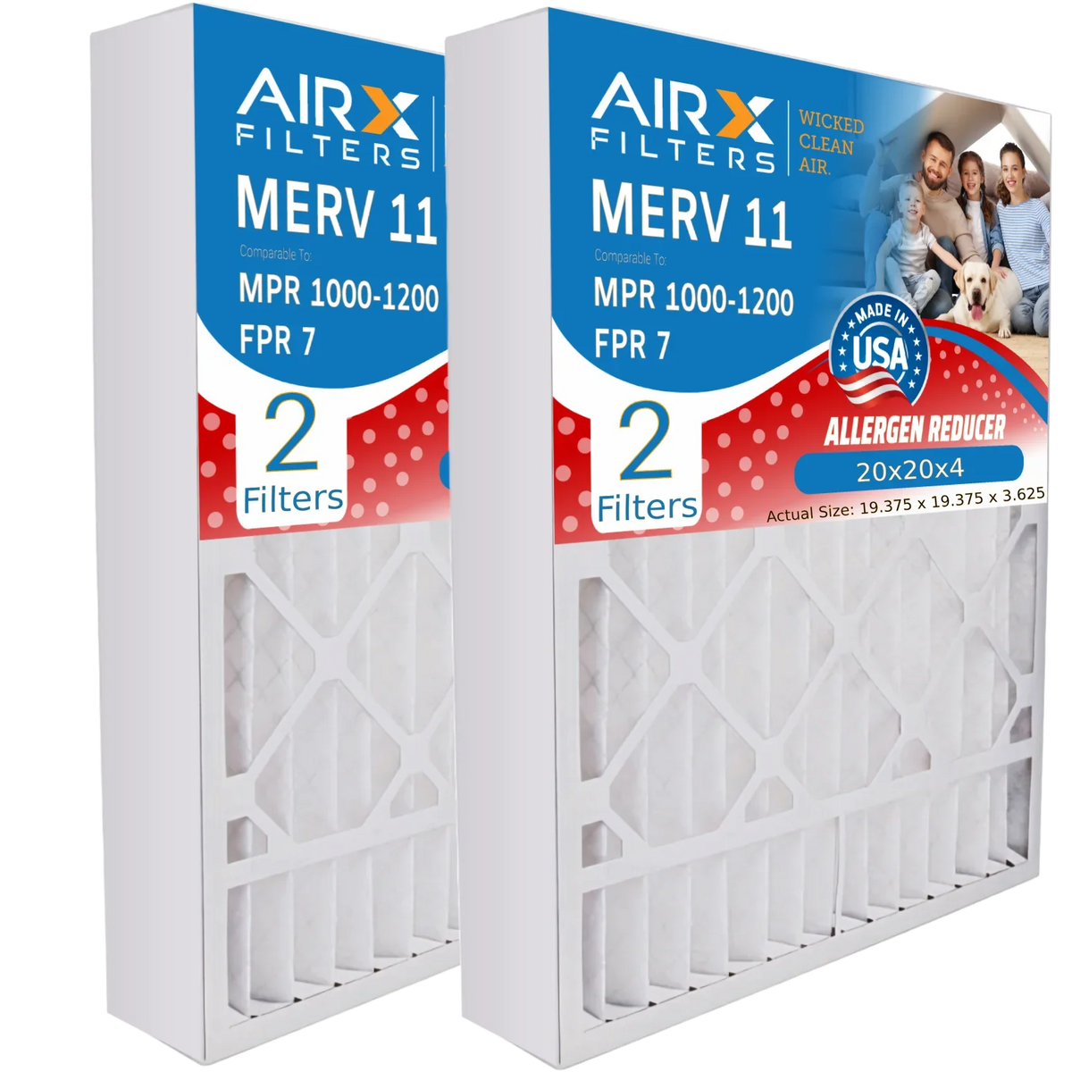 20x20x4 Air Filter MERV 11 Comparable to MPR 1000, MPR 1200 & FPR 7 Compatible with TopTech TT-FM-2020 Premium USA Made 20x20x4 Furnace Filter 2 Pack by AIRX FILTERS WICKED CLEAN AIR.