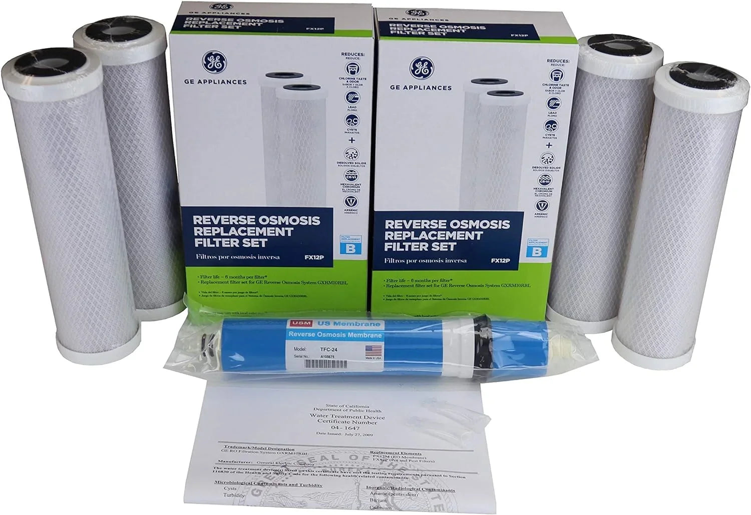 Stylish 2 Of nuine FX12P Replacement Filters + USM TFC-24 RO Membrane Similar To FX12M Special Combo Deal For GXRM10RBL RO Systems