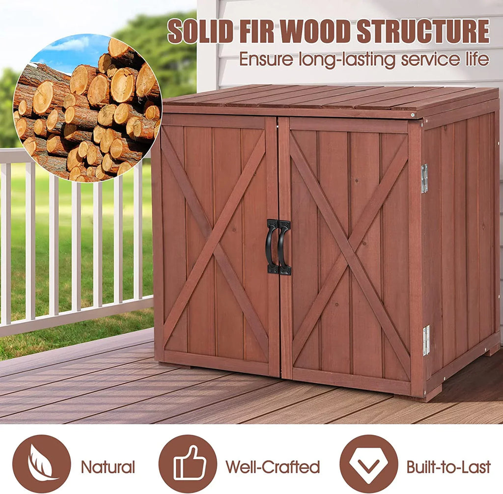 30" Outdoor Storage Box, Wooden Storage Deck Box W/Spacious Inner Space & Countertop, Tool Storage Cabinet for Backyard Garden Porch, Easy Assembly, 30" x 22" x 28.5" (Brown) - Exclusive Design