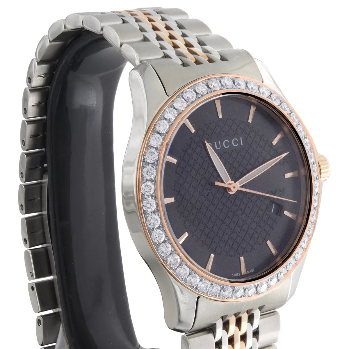 Gucci Ya126410 Diamond Watch G-Timeless 38mm Two Tone Rose / S. Steel PVD 2 CT.