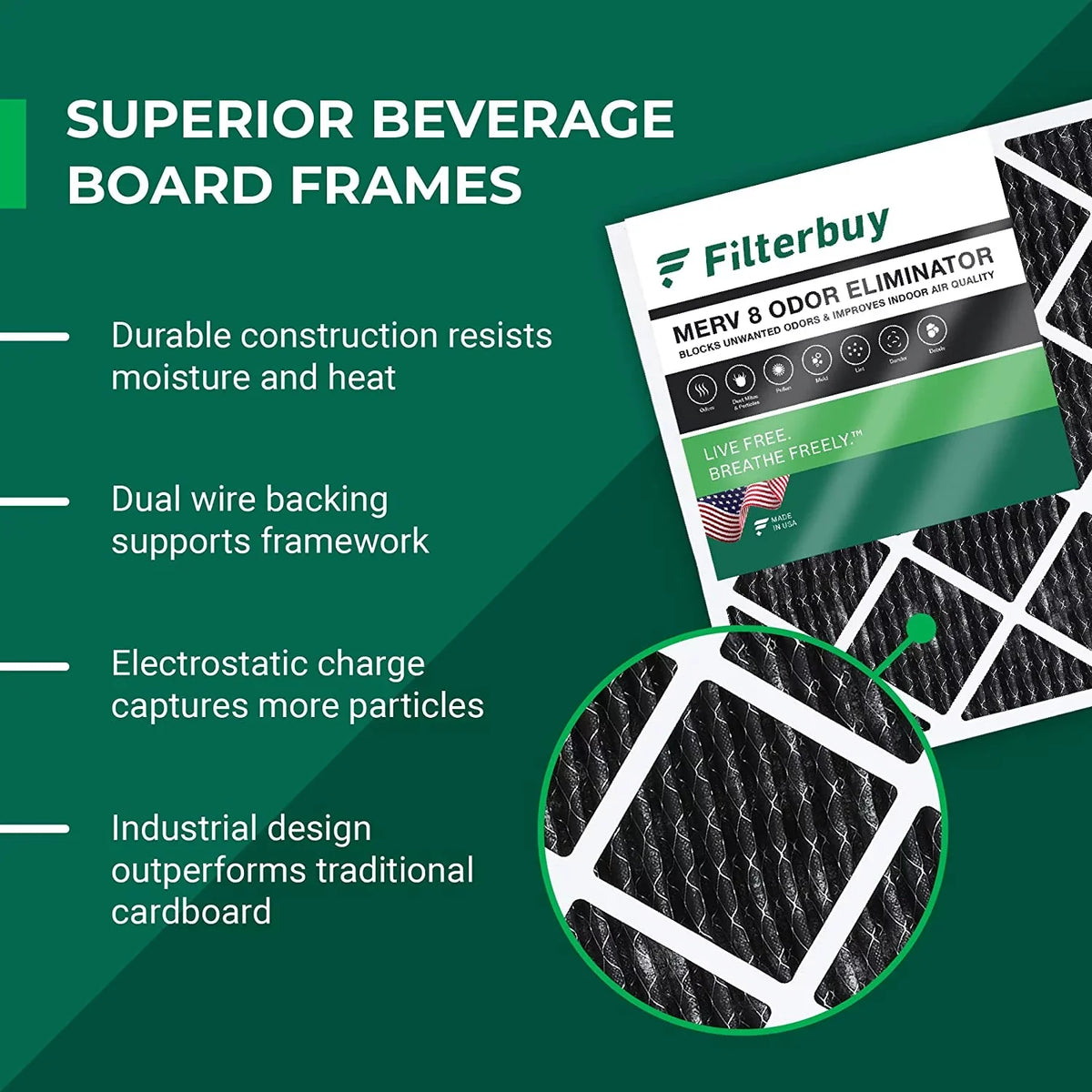 Filterbuy 14x18x1 MERV 8 Odor Eliminator Pleated HVAC AC Furnace Air Filters with Activated Carbon (1-Pack)