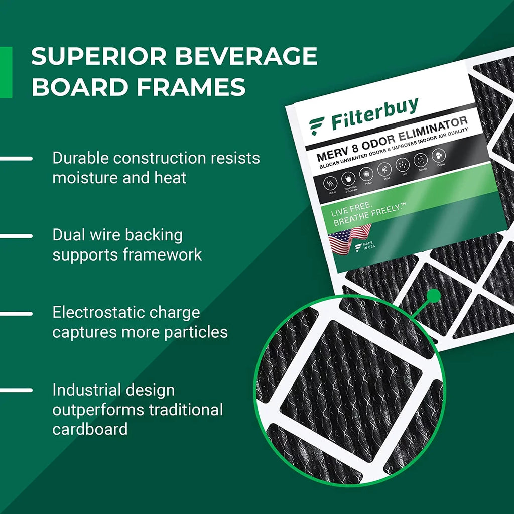 Stylish Filterbuy 16x20x1 MERV 8 Odor Eliminator Pleated HVAC AC Furnace Air Filters with Activated Carbon (12-Pack)