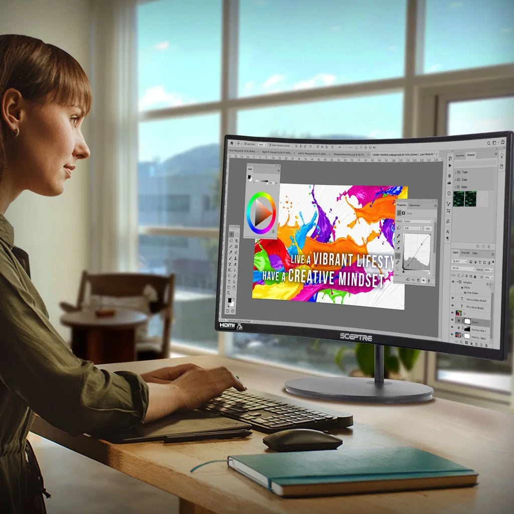 Sceptre C248W-1920R 24" Curved 75Hz Gaming LED Monitor Full HD 1080P HDMI DisplayPort VGA Speakers Ultra Thin Metal Black