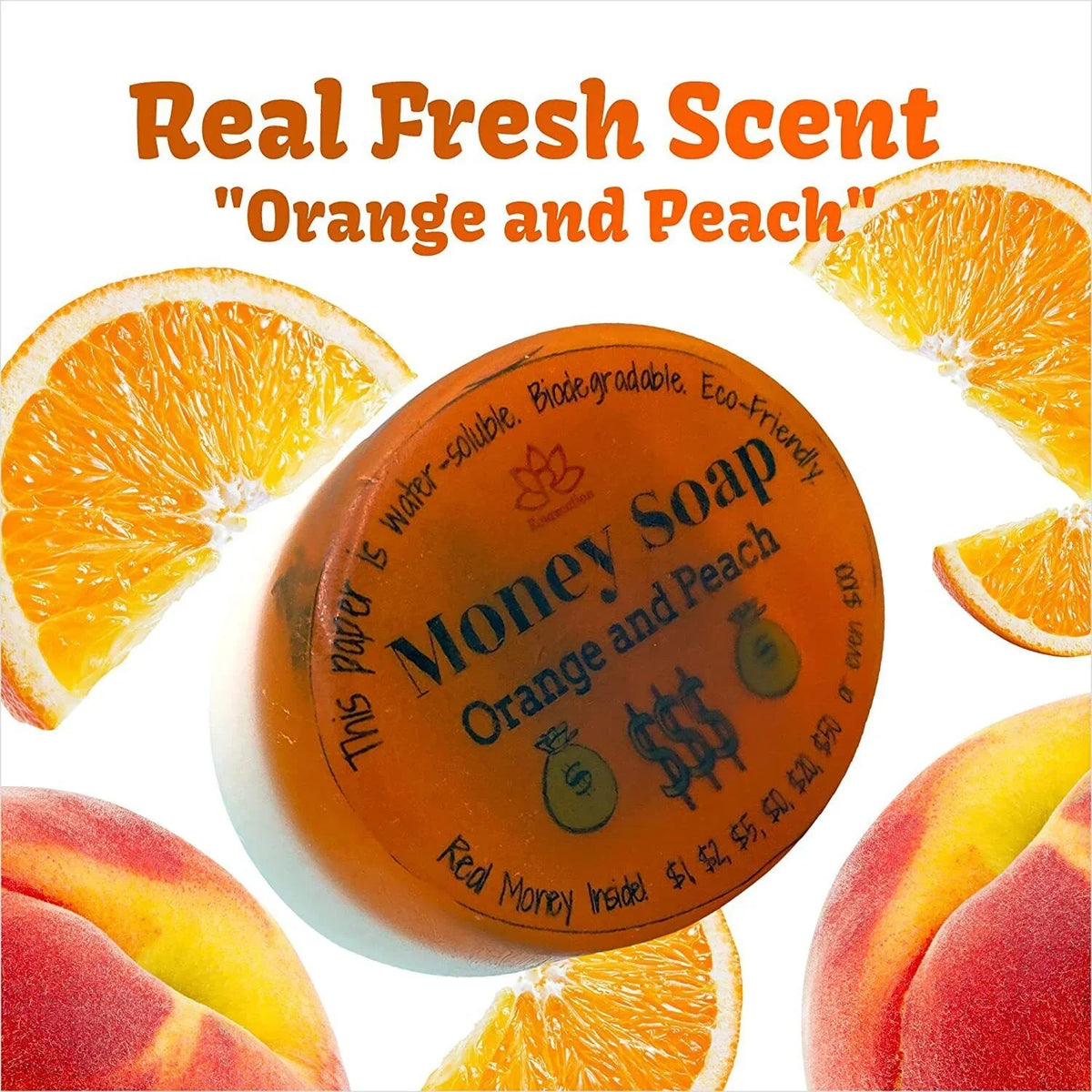 Orange and Peach Glycerin Soap Bar with Real Money Inside - Exclusive Design