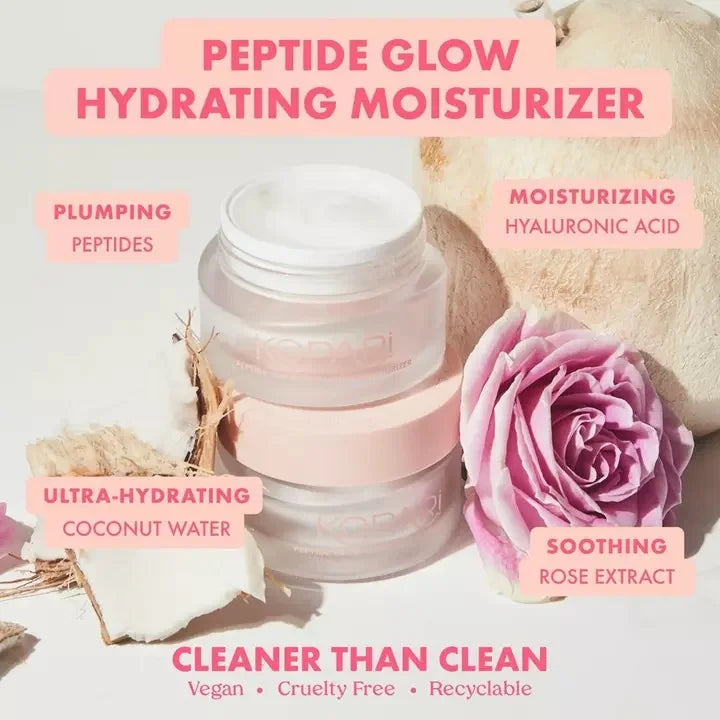 Stylish Kopari Peptide Glow Hydrating Cream Face Moisturizer, Supports Anti Aging, Helps Smooth Fine Lines and Wrinkles, Lightweight Moisturizing Face Lotion, Boosts Collagen, Cruelty Free, Vegan, 1.7 Fl Oz