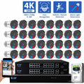 GW Security 32 Channel NVR UltraHD 4K Full-Time Color Night Vision PoE Security Camera System with (32) 8MP Two-Way Audio PoE Outdoor Cameras, AI Human & Cars Detection with Alarm Lamps