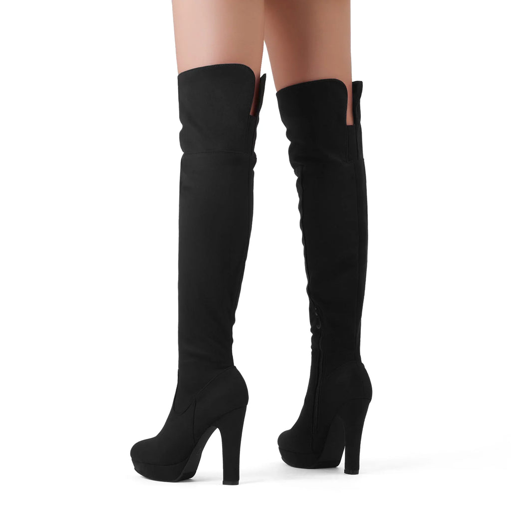 Stylish DREAM PAIRS Women's Fashion Thigh High Chunky Heel Platform Over The Knee Boots HIGHPLAT BLACK Size 7.5