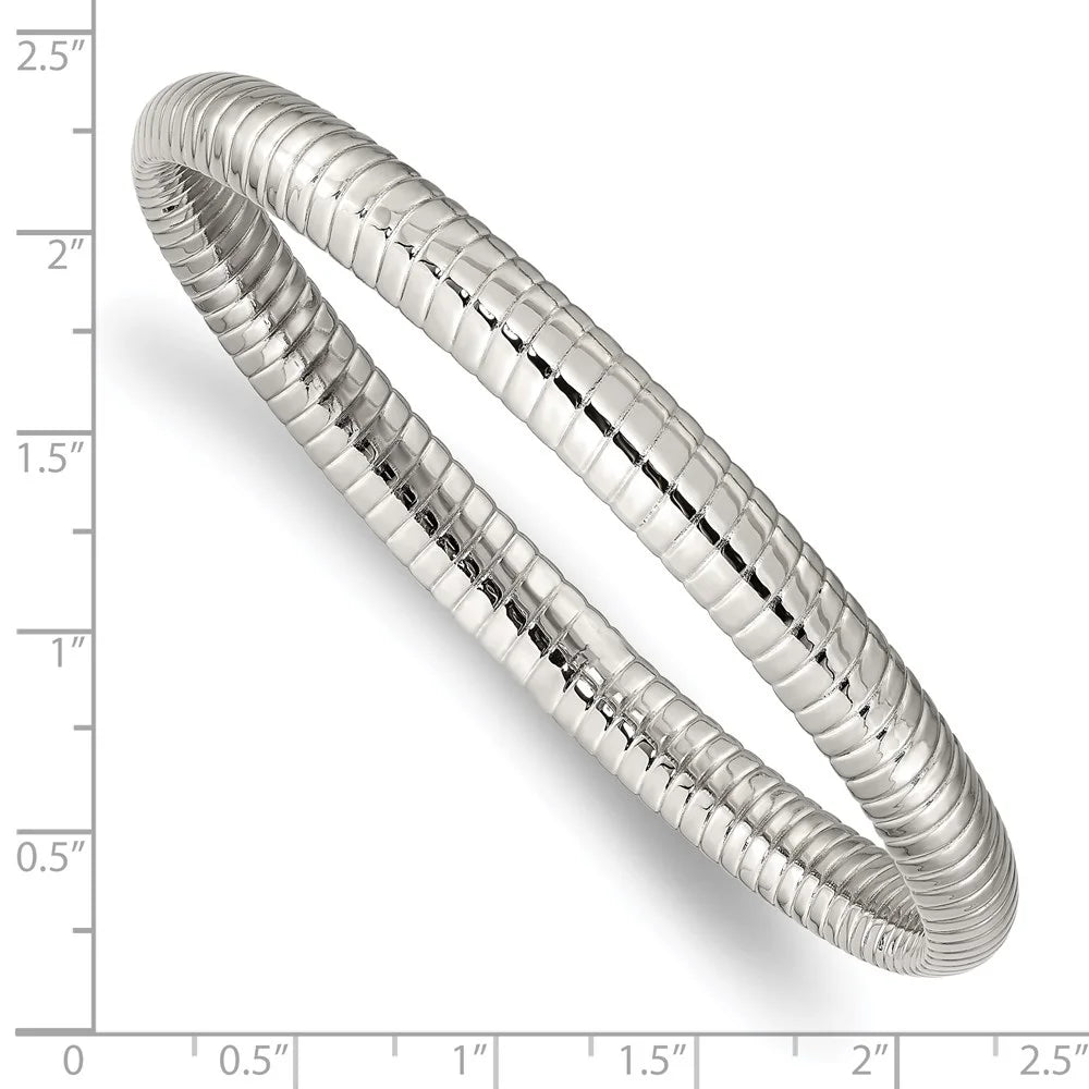 Stainless Steel Bracelet Bangle Women's 7 mm 8 in Chisel Polished and Textured Hollow