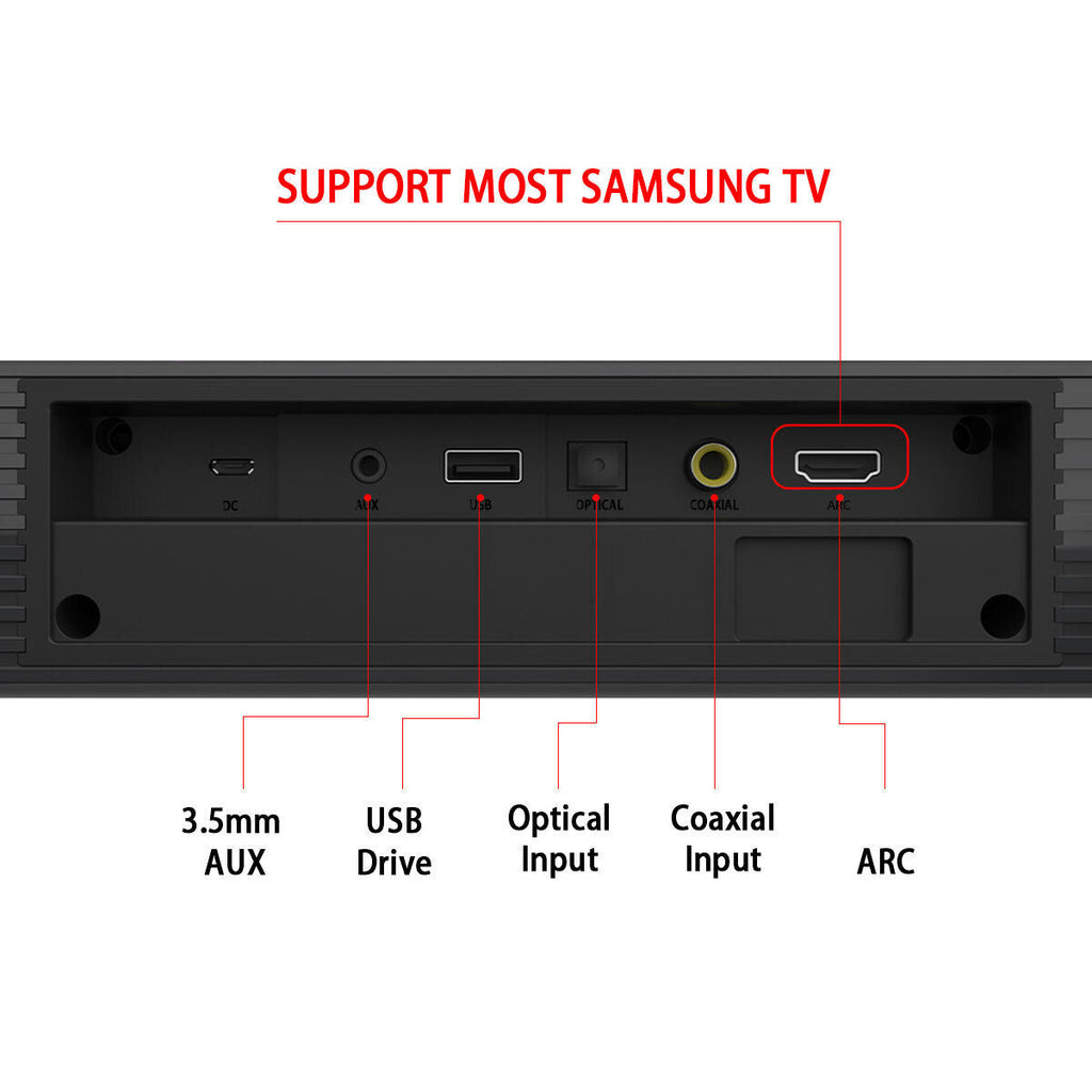 CJC Sound Bars for TV PC Gaming Monitor Sound Bar with Bluetooth 5.0/HDMI ARC/AUX/USB Bass Adjustable Wall Mountable - Exclusive Design
