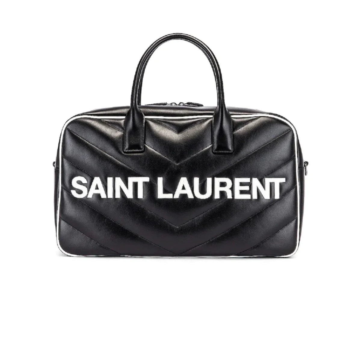 New Saint Laurent Miles Logo Black Calf Leather Duffel Bowling Bag 525145