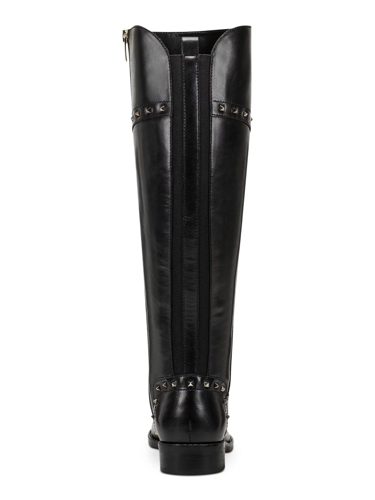 Stylish MARC FISHER Womens Black Flex Gore Back Accents Studded Cushioned Slip Resistant Water Resistant Secalm Round Toe Block Heel Zip-Up Riding Boot 6.5 M