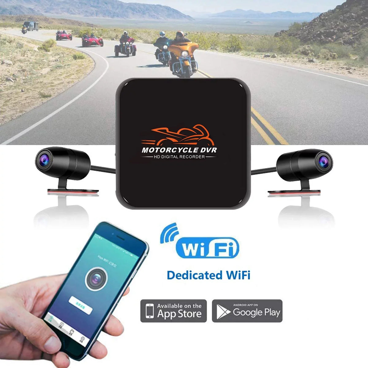 VSYSTO HD 1080P No Screen Motorcycle Dash Cam, WiFi Night Vision 130Â° Wide Angle Front & Rear Camera 2 Channels Video Driving Recorder, Loop Recording, G-sensor