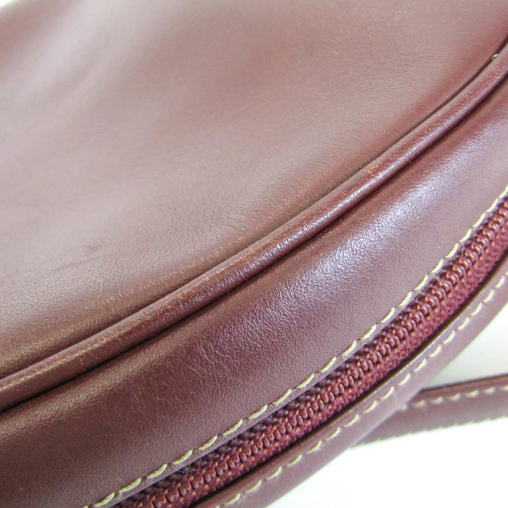 Stylish Pre-Owned Cartier Must Women's Leather Shoulder Bag Bordeaux (Good)
