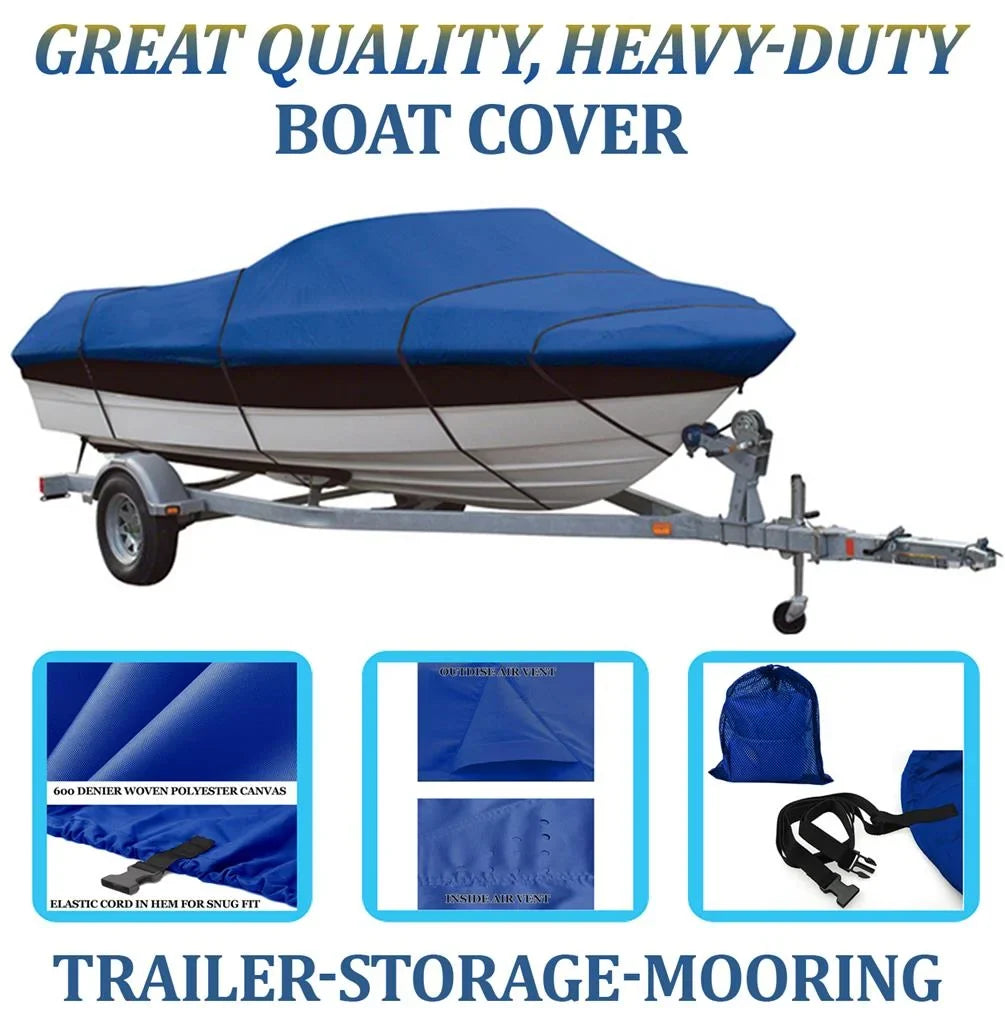 BLUE, GREAT QUALITY BOAT COVER Compatible for LOWE 170 V O/B 1999 - Exclusive Design