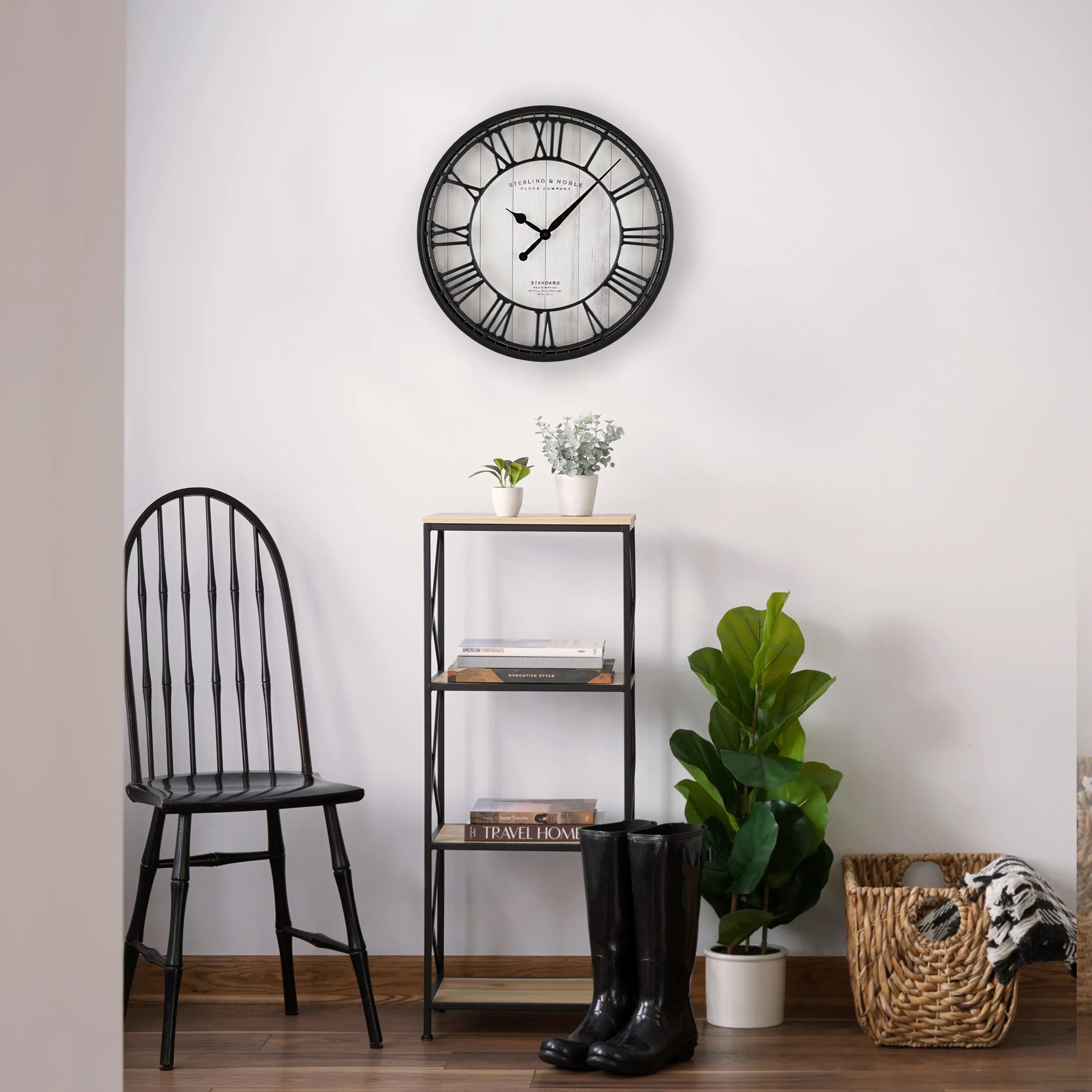 Stylish Better Homes & Gardens 20" Black and White Analog Round Raised Roman Numerals Grill Wall Clock