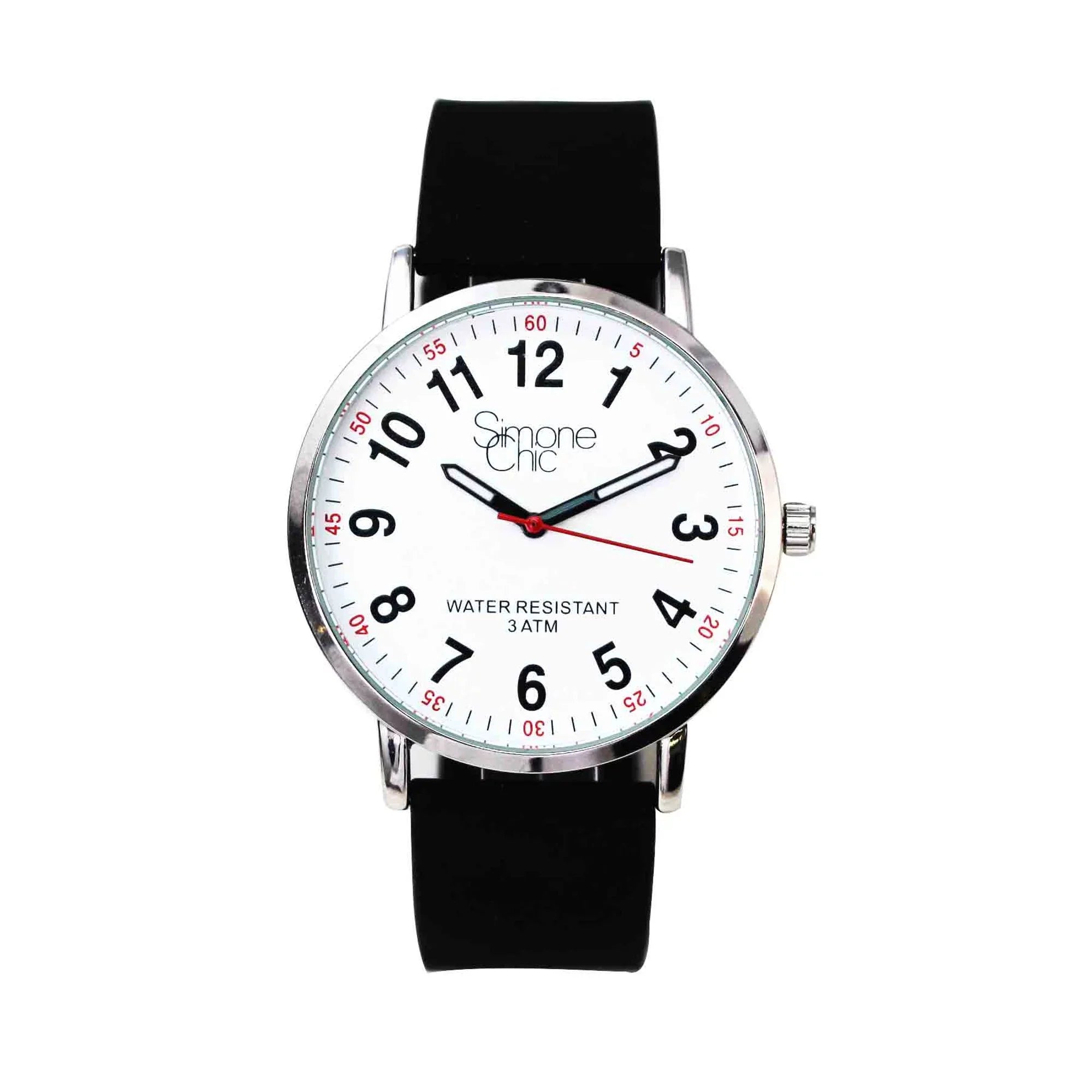 Stylish Watch for Nurse, Medical Professionals and Students â With Second Hand, Easy Read Dial - Hour & Second Arabic Time Indicator, and Silicone Band with Various Colour choice, Nurse Watch- Black
