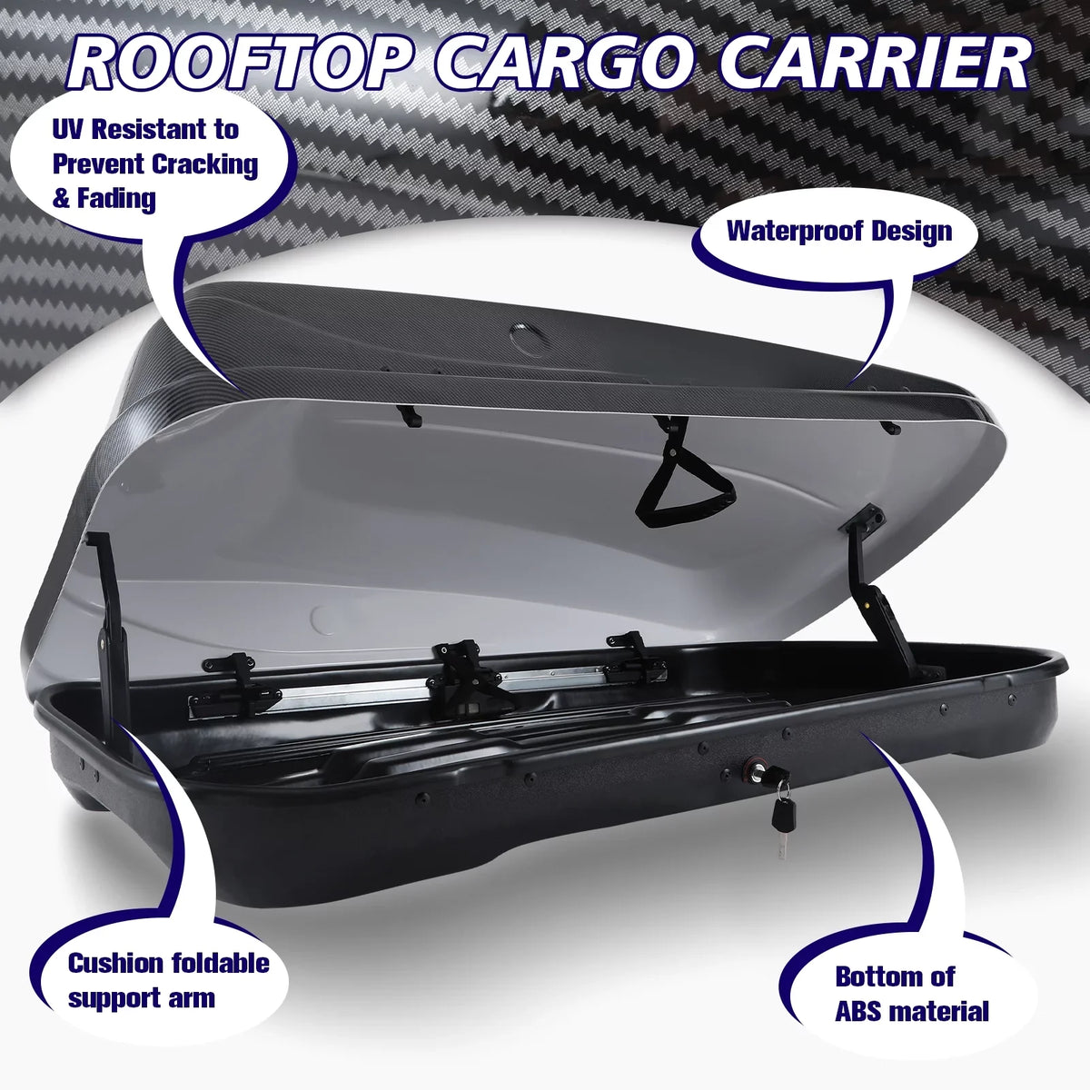 Large Rooftop Cargo Carrier Hard Shell Rooftop Cargo Box with Double Locks, 13 ftÂ³ Waterproof Cargo Box for SUV Rooftop 56.3" L x 30.3" W x 13.8" H, Carbon Fibre Grain