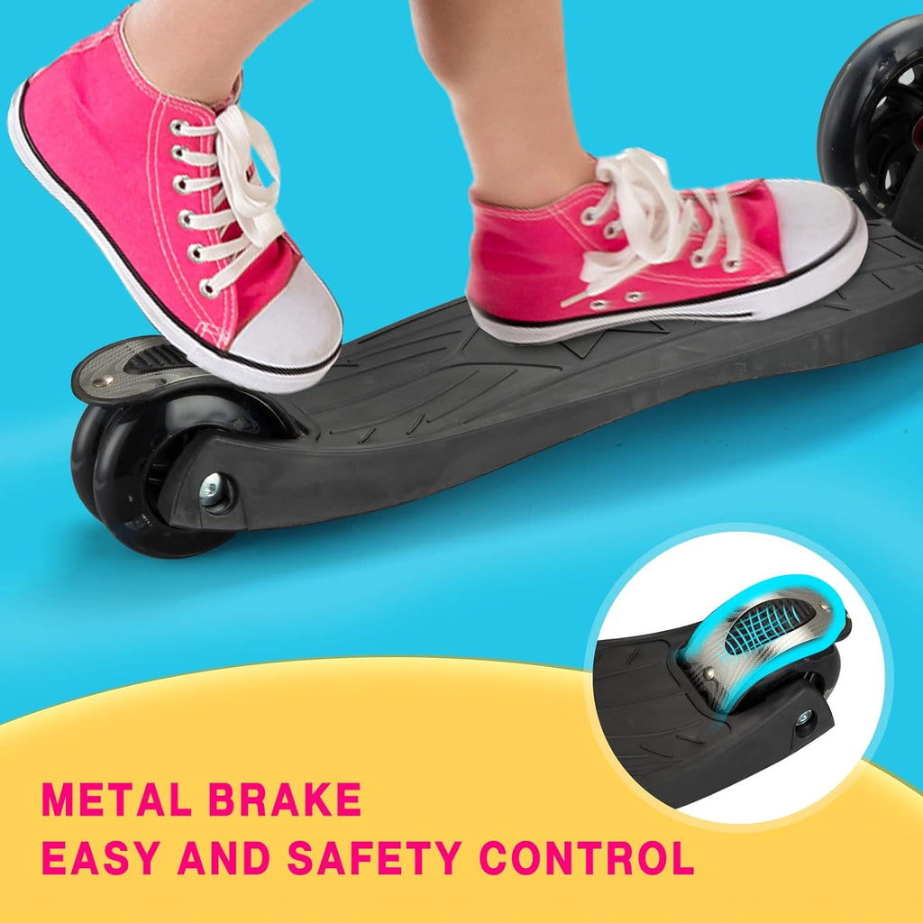 Kick Scooter Collapsible Portable Kids Push Scooter with 4 Adjustable Height, AEBC-9 Bearing, 3 Lamp Up Wheels for Boys Girls Toddlers from 3 to 12 Years Old(Black)