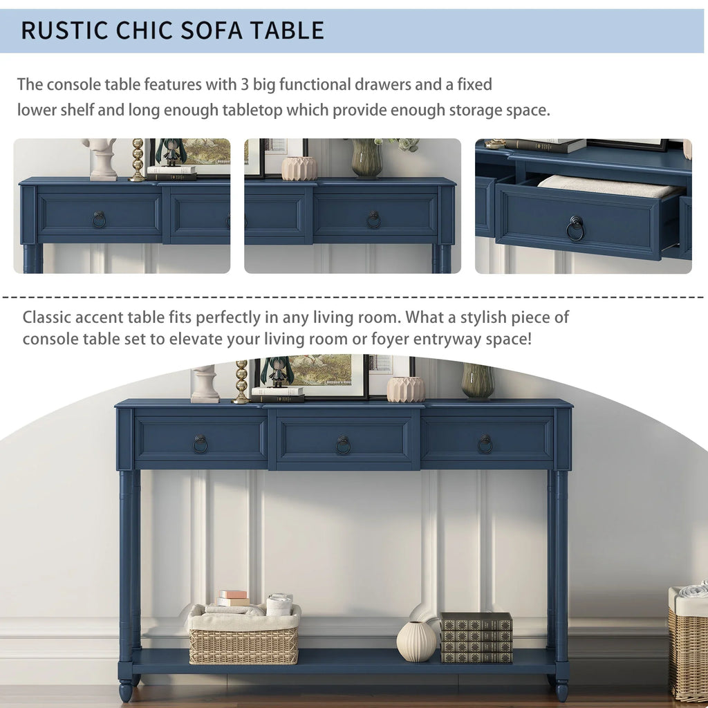 Console Table Sofa Table with Drawers for Entryway with Projecting Drawers and Long Shelf (Antique Navy, OLD SKU: WF189574AAM)