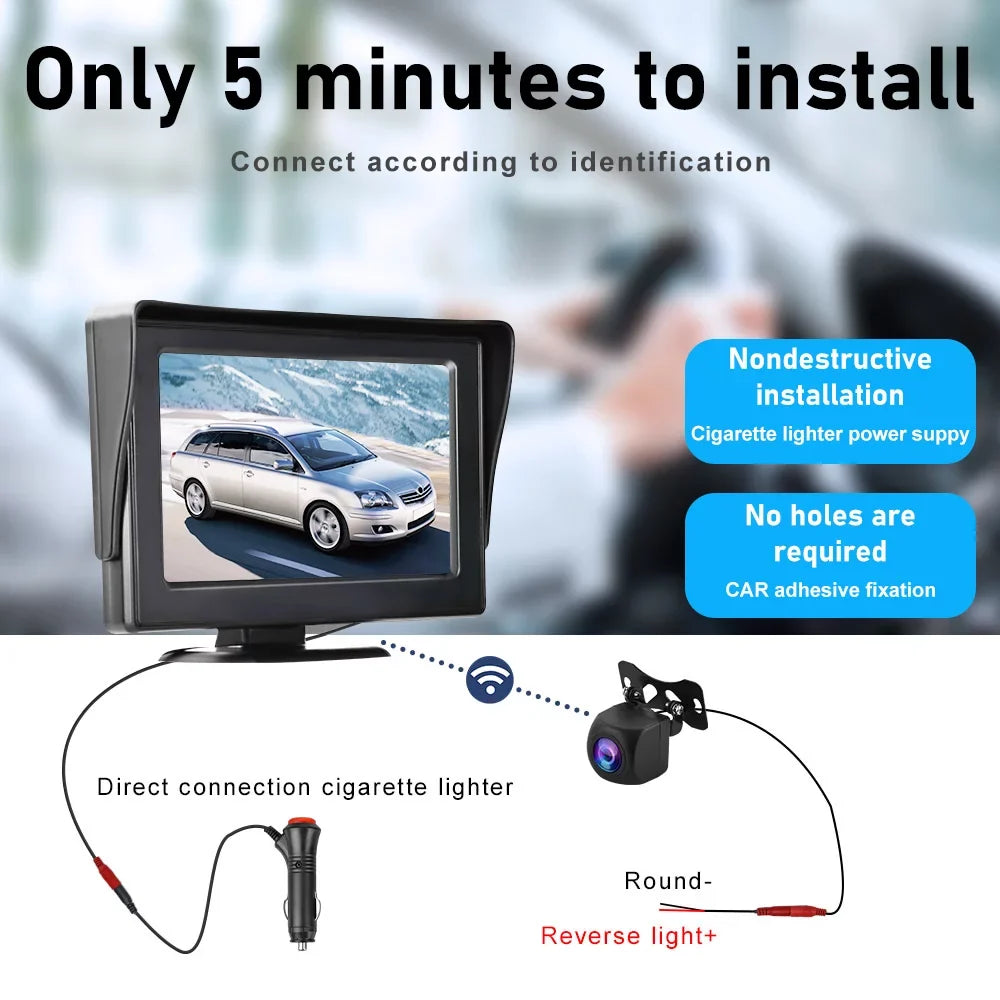Wireless Backup Camera Kit with Stable Digital Signal, 4.3ââ Monitor& Rear View Camera Installation for Truck, Van, Camping Car, SUV Reverse automatic display