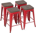 NLTBONNIE 24 Inches Metal Stools Set of 4 Counter Height Wood Seat Barstool Patio Stool Stackable Backless Stool Indoor Outdoor Metal Kitchen Stools Chairs (Red) - Exclusive Design