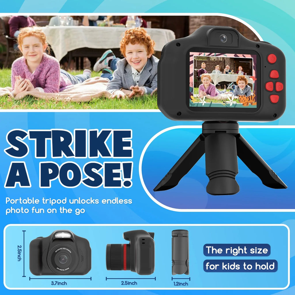 Stylish Seckton Upgrade Kids Digital Camera with Fill Light, Toys for 5 6 7 8 9 10 Year Old Boys Birthday Gift -Black