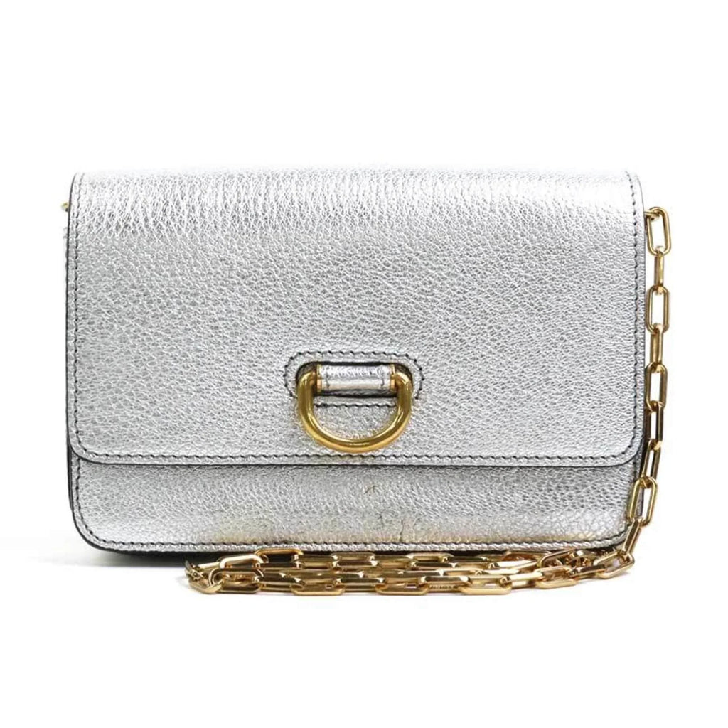 Stylish Pre-Owned Burberry BURBERRY diagonal shoulder bag leather silver ladies (Good)