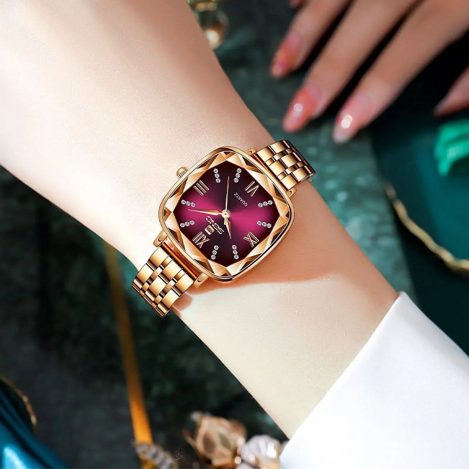 Stylish Women Wrist Watch 2022 Square Rose Gold Ladies Watch For Female Clock Stainless Steel Women Watches Top Brand Luxury Rhinestone