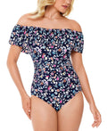 Stylish Swim Solutions Womens Swim One Piece Vintage Ditsy Floral Blue 14