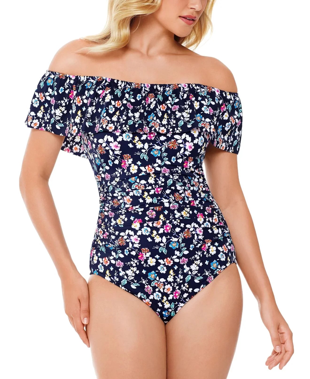 Stylish Swim Solutions Womens Swim One Piece Vintage Ditsy Floral Blue 14