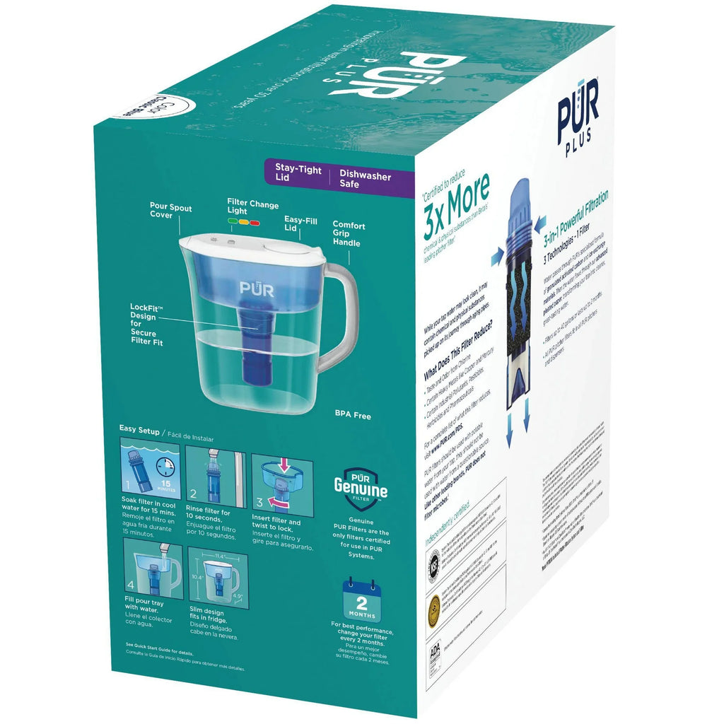 PLUS 11 Cup Water Pitcher Filtration System White/Blue PPT110WA