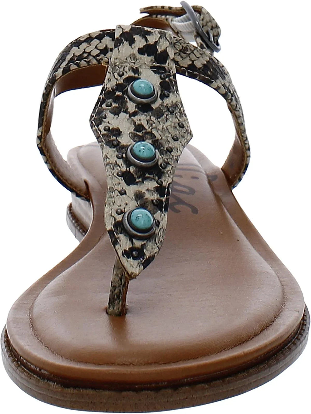 Stylish Zodiac Womens Giselle Snake Print Beaded T-Strap Sandals